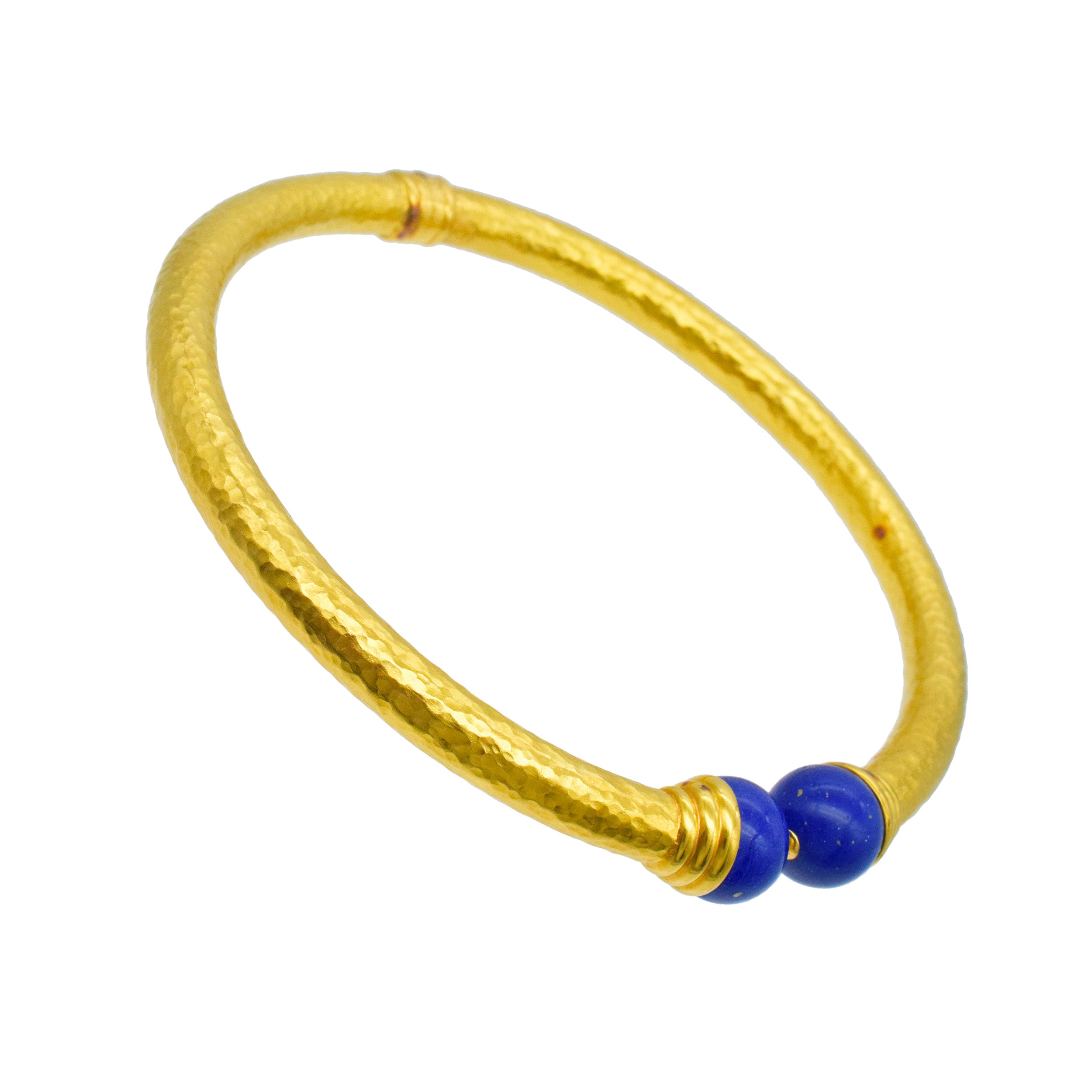 Lapis Lazuli And 22k Hammered Gold Necklace And Earrings Suite