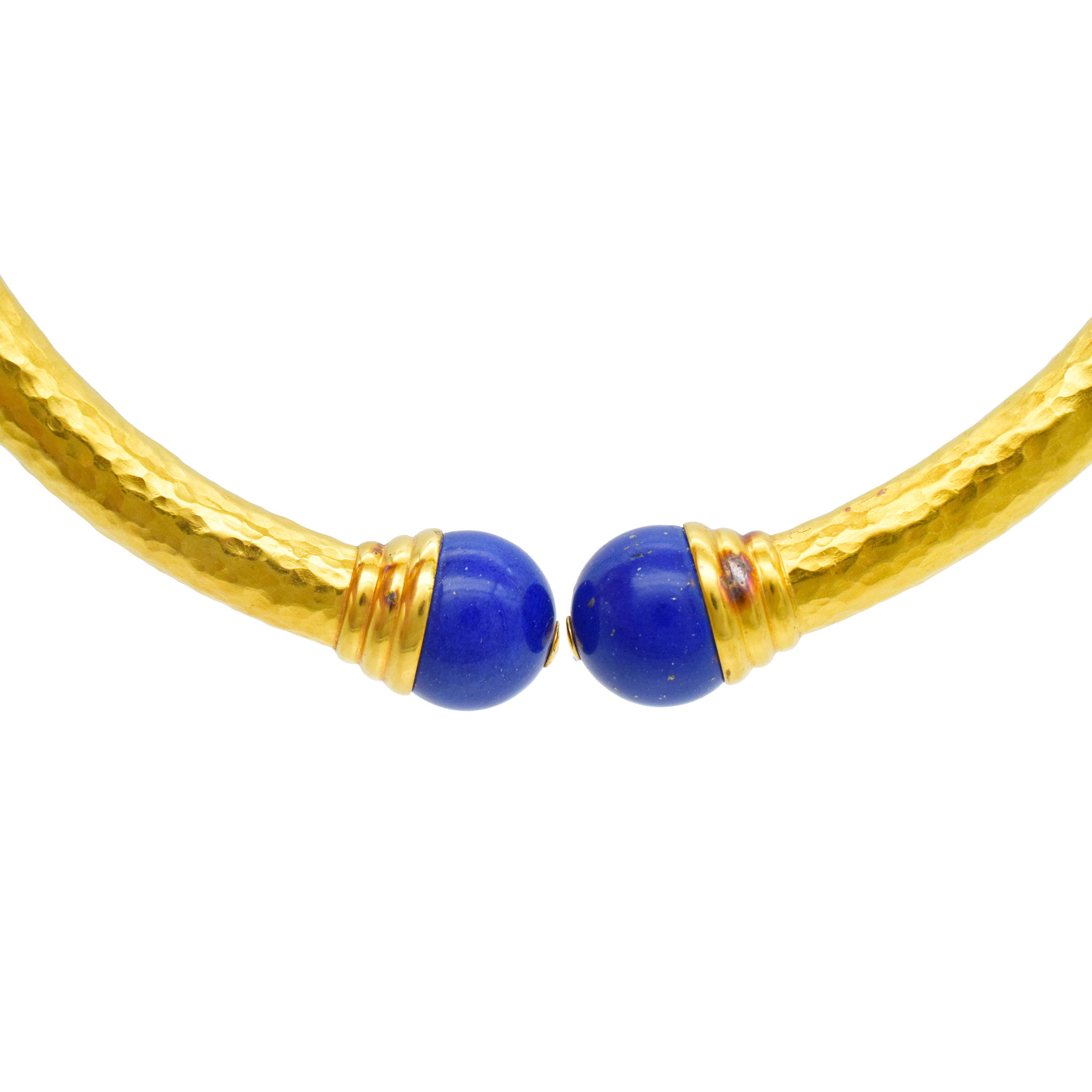 Lapis Lazuli And 22k Hammered Gold Necklace And Earrings Suite