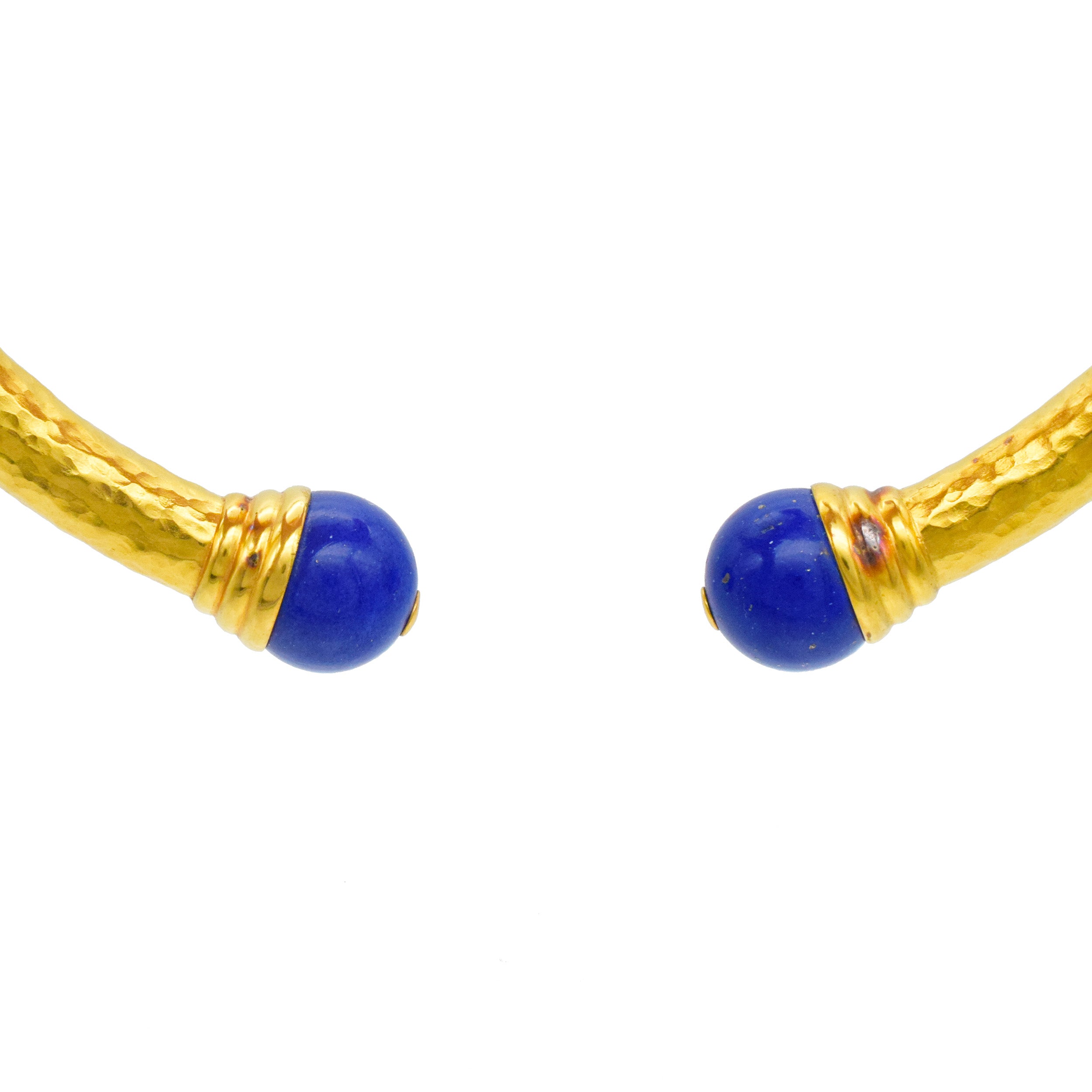 Lapis Lazuli And 22k Hammered Gold Necklace And Earrings Suite