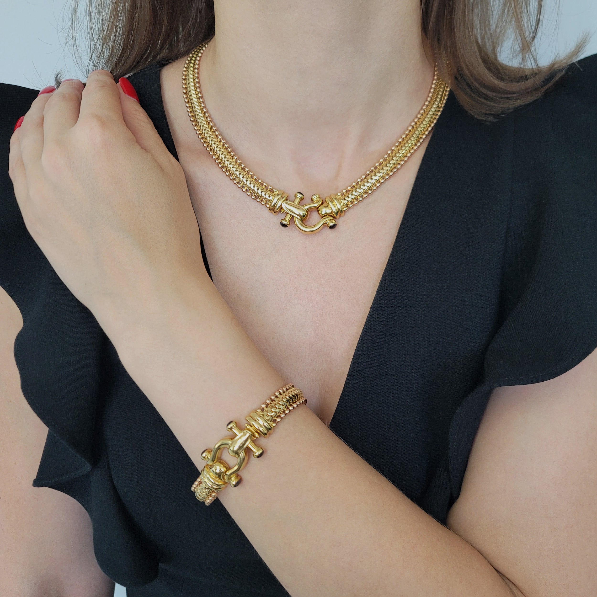18k Two-Tone Gold Necklace And Bracelet Suite With Sapphire Accents