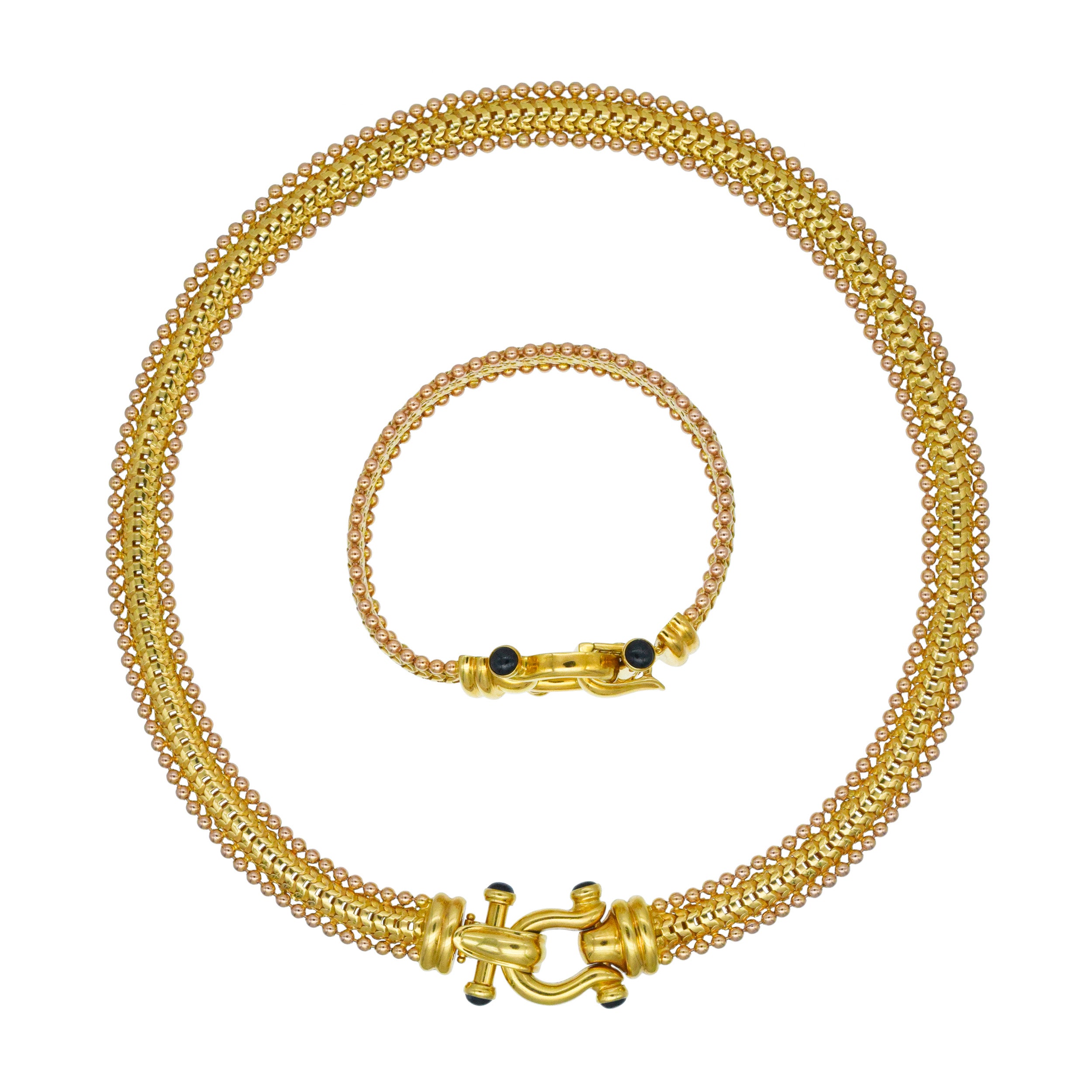 18k Two-Tone Gold Necklace And Bracelet Suite With Sapphire Accents