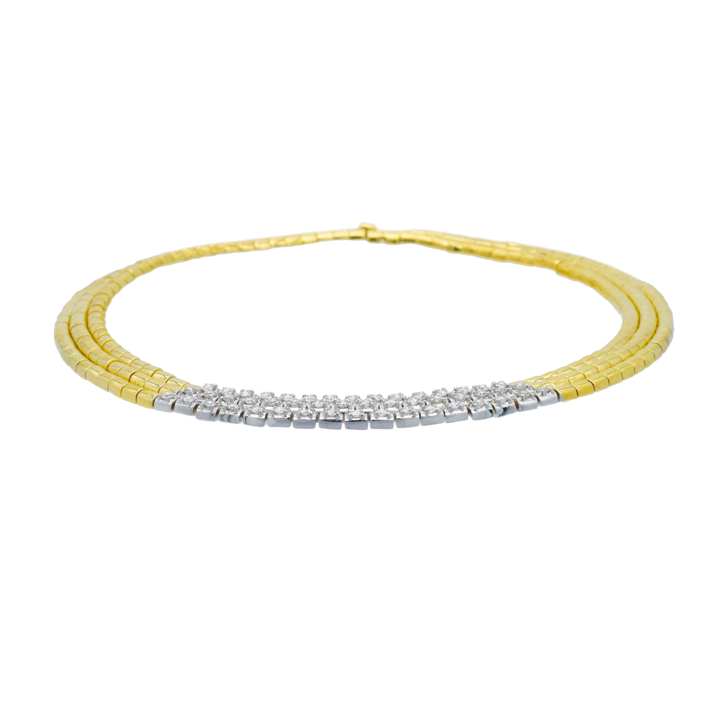 Three - Row Diamond Necklace In 18k Two Tone Gold