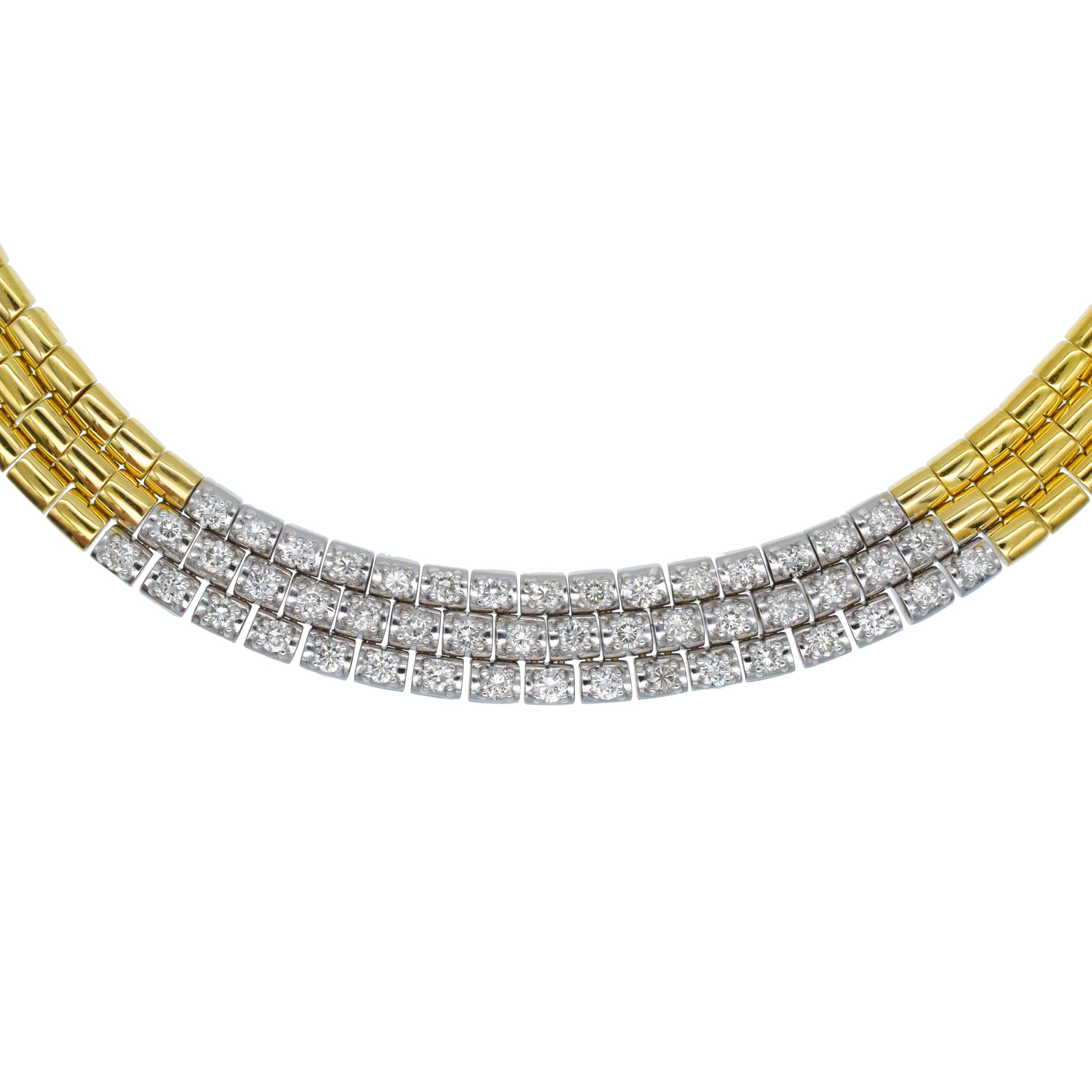 Three - Row Diamond Necklace In 18k Two Tone Gold