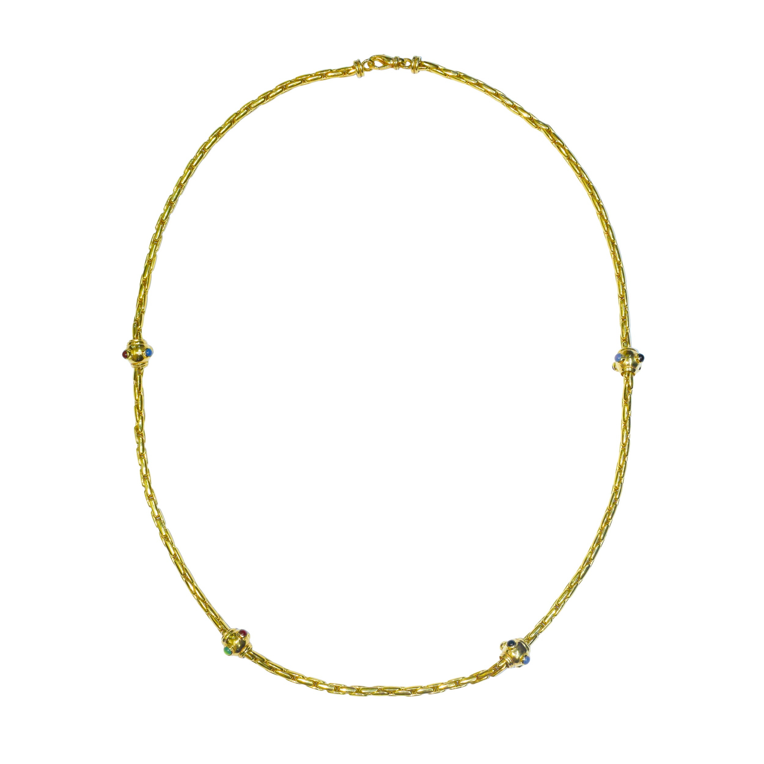 18k Yellow Gold And Gemstone Long Chain Necklace