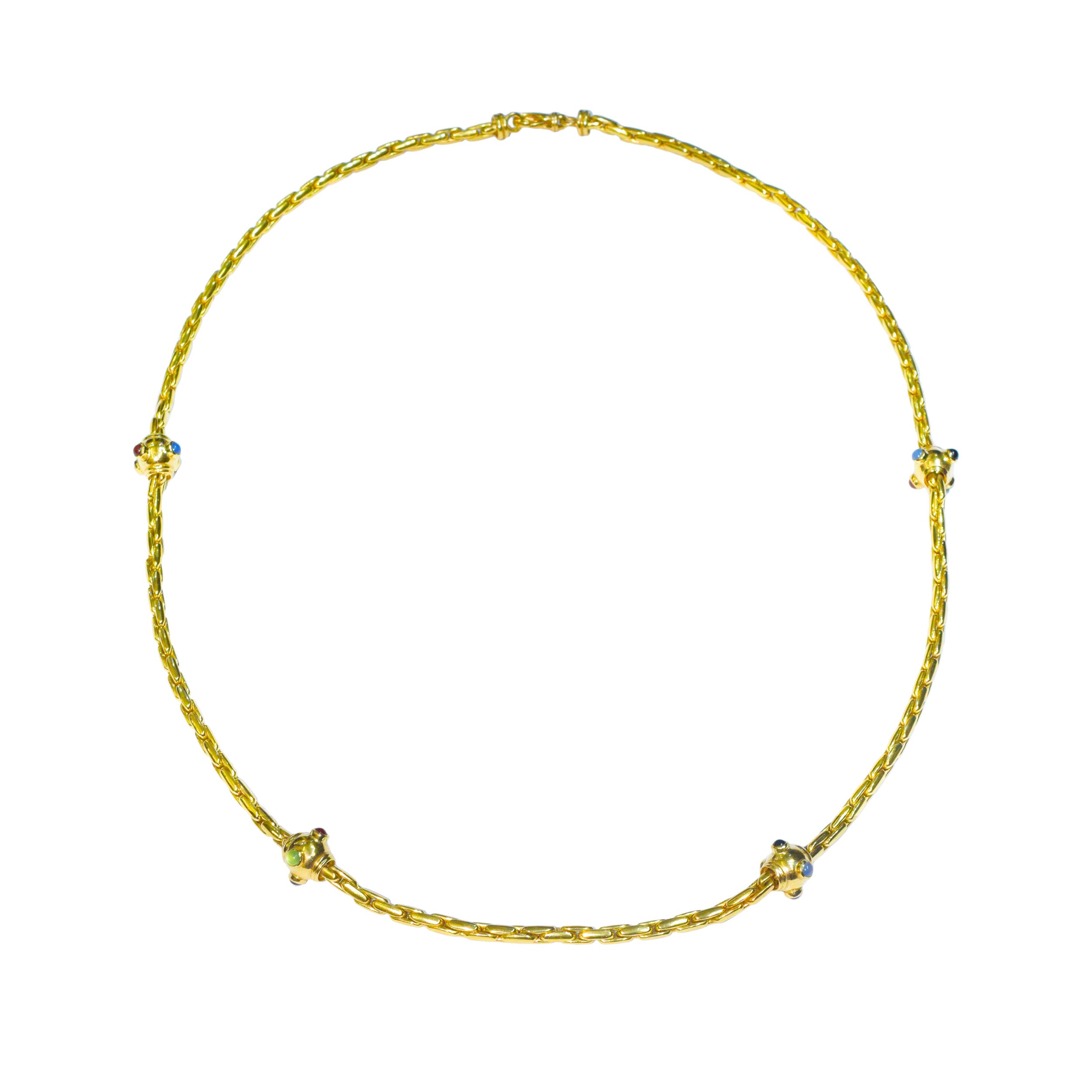 18k Yellow Gold And Gemstone Long Chain Necklace