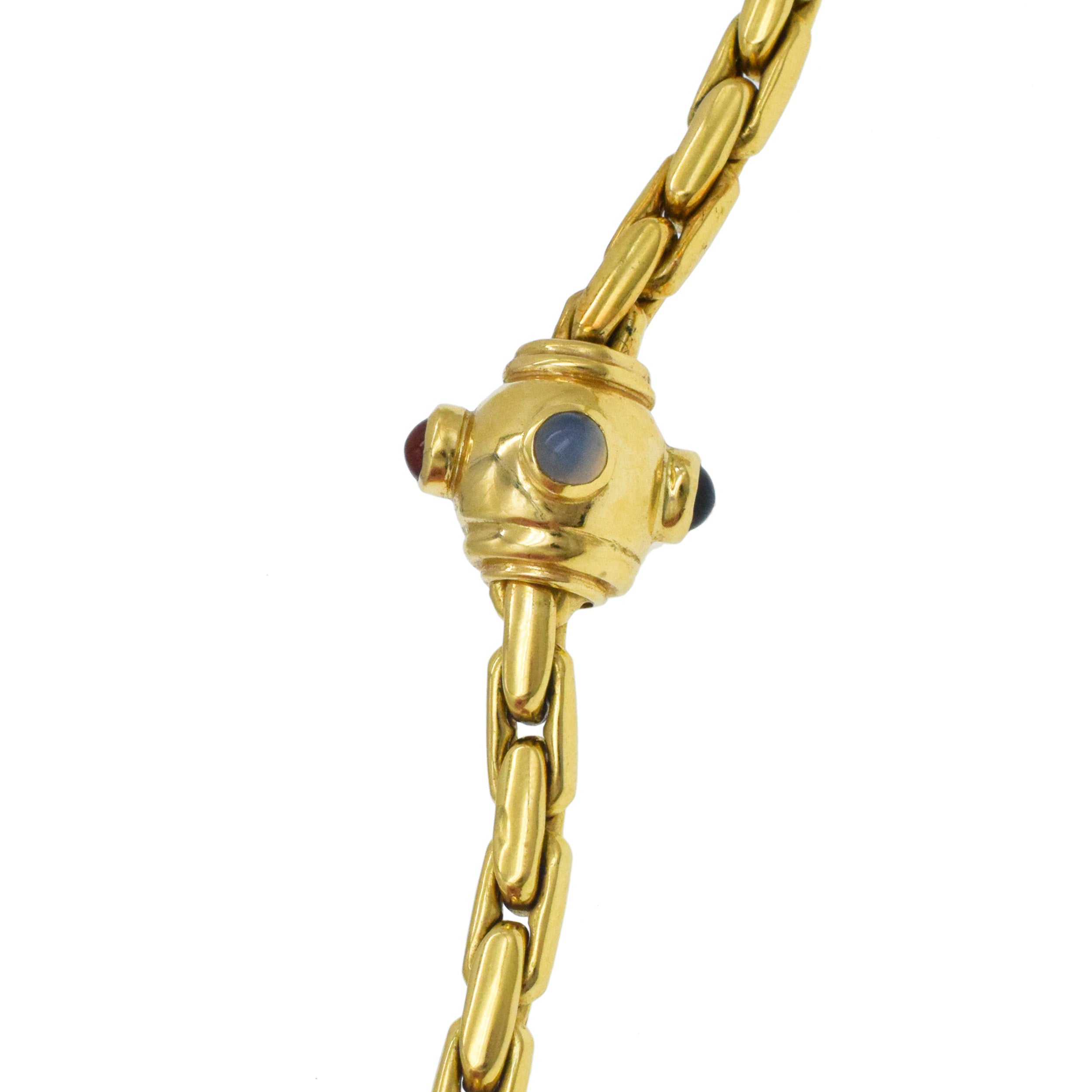 18k Yellow Gold And Gemstone Long Chain Necklace
