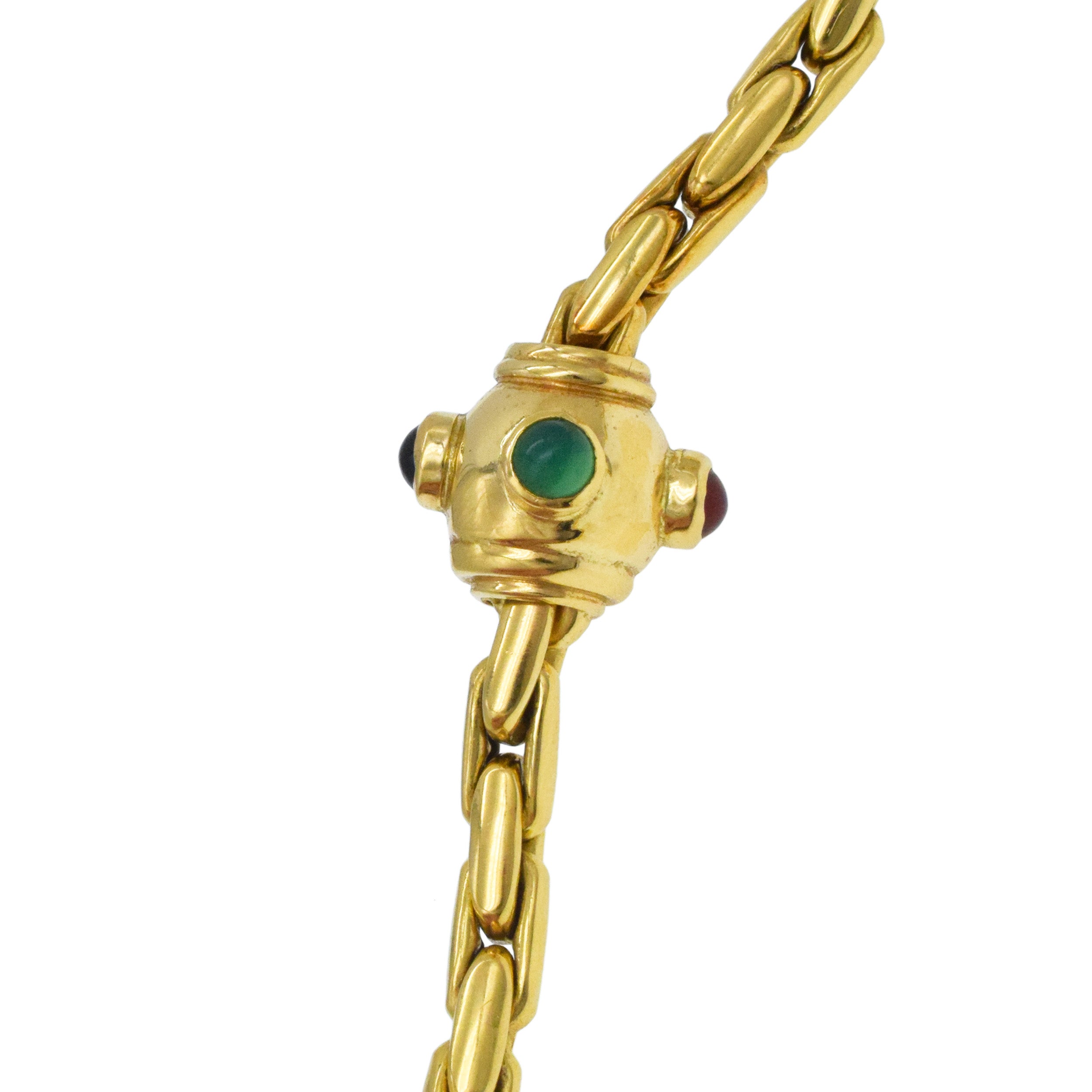 18k Yellow Gold And Gemstone Long Chain Necklace
