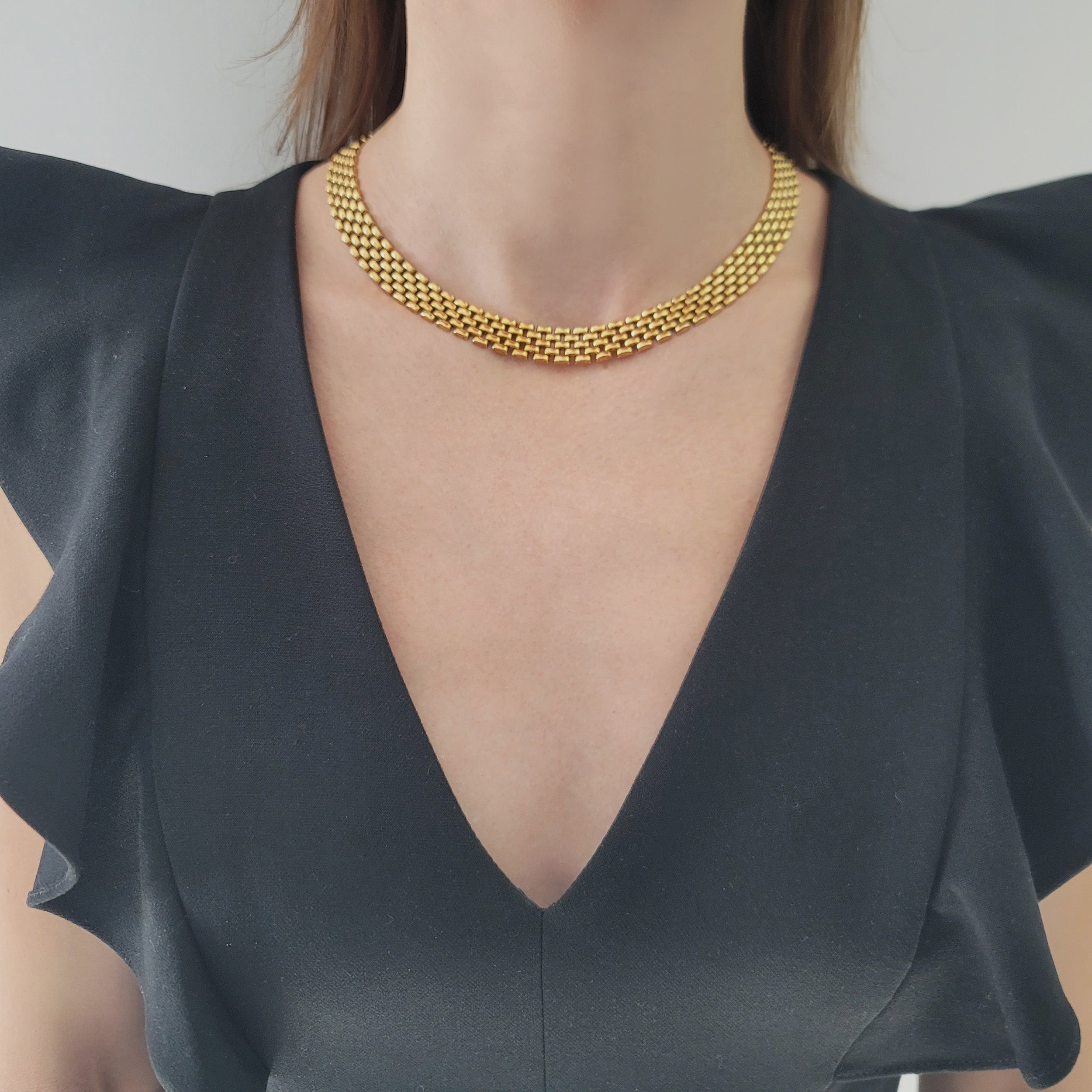 18K Yellow Gold 5-Row Panthere Link Style Necklace