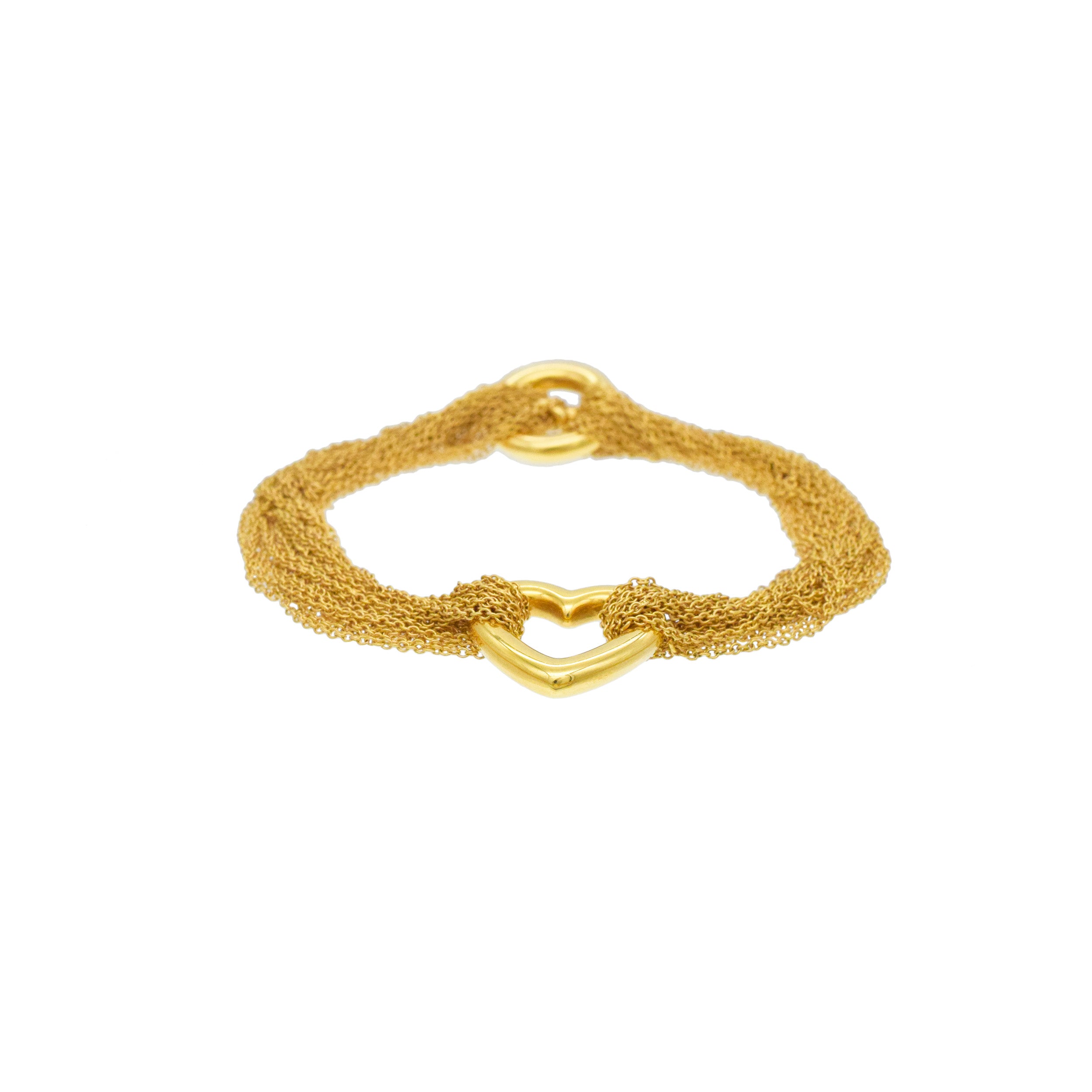 Tiffany & Co. Multi Strand Chain Heart Necklace And Bracelet Set In 18k Yellow Gold