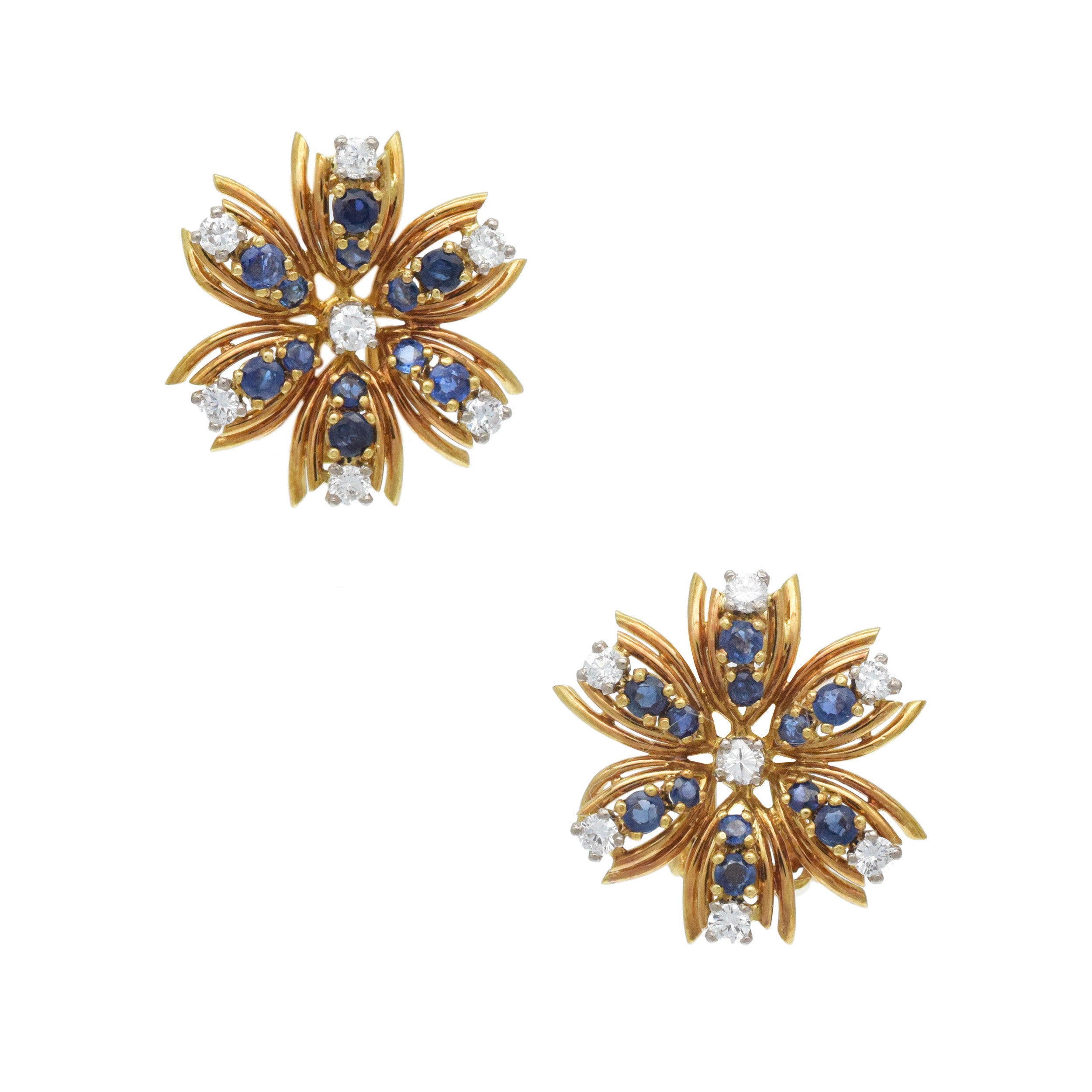 Van Cleef & Arpels Sapphire & Diamond Nature Inspired Earring & Necklace Suite In 18k Yellow Gold