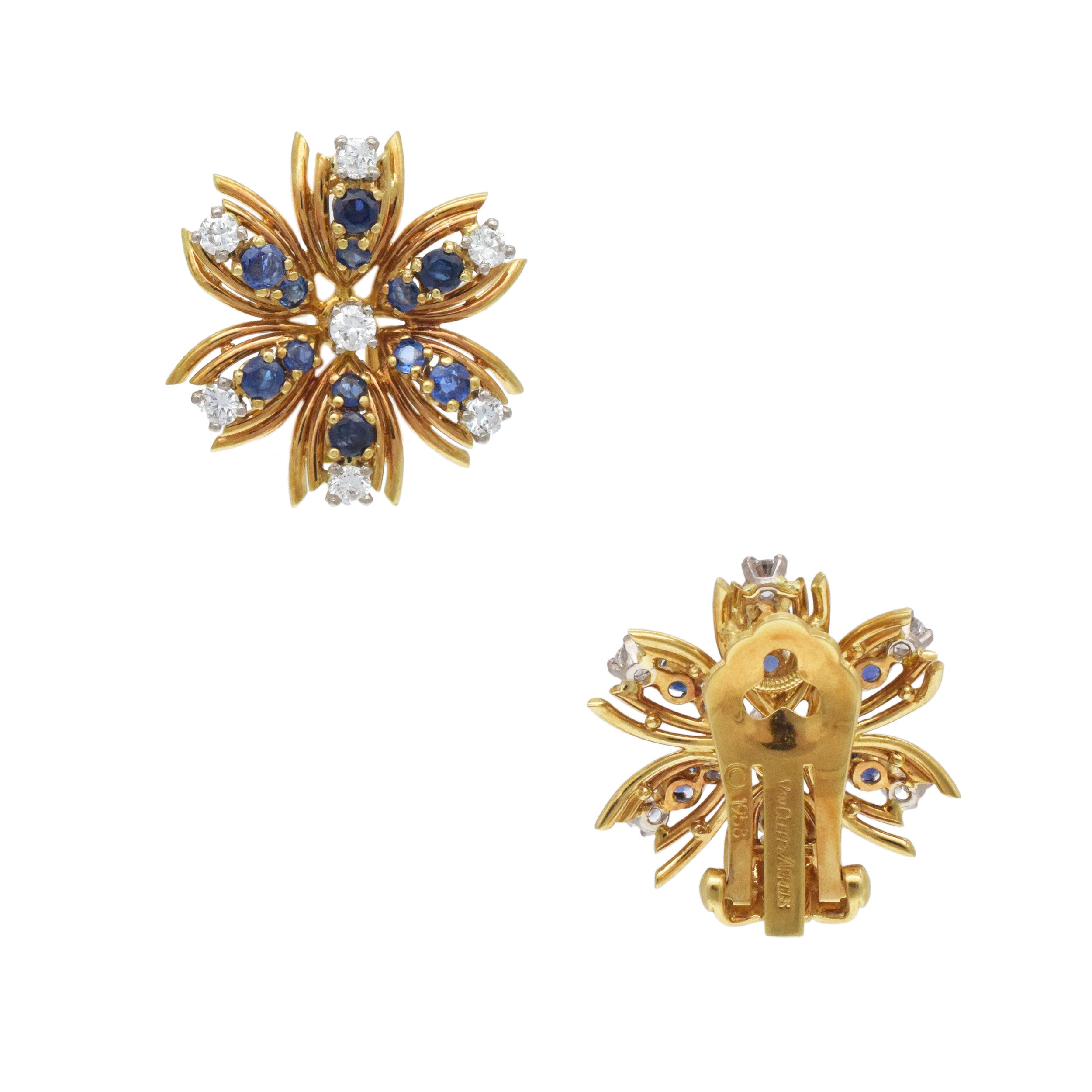 Van Cleef & Arpels Sapphire & Diamond Nature Inspired Earring & Necklace Suite In 18k Yellow Gold