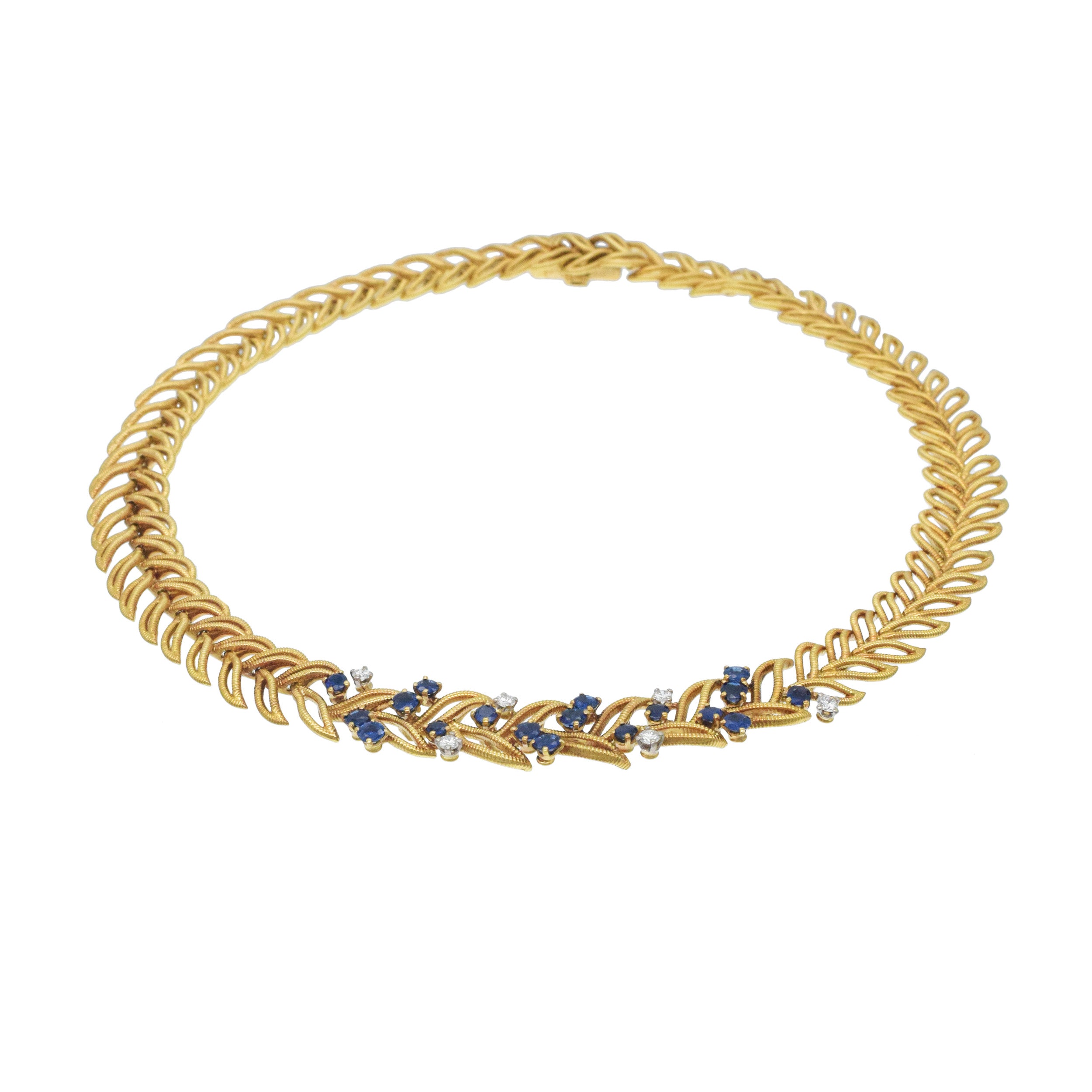 Van Cleef & Arpels Sapphire & Diamond Nature Inspired Earring & Necklace Suite In 18k Yellow Gold