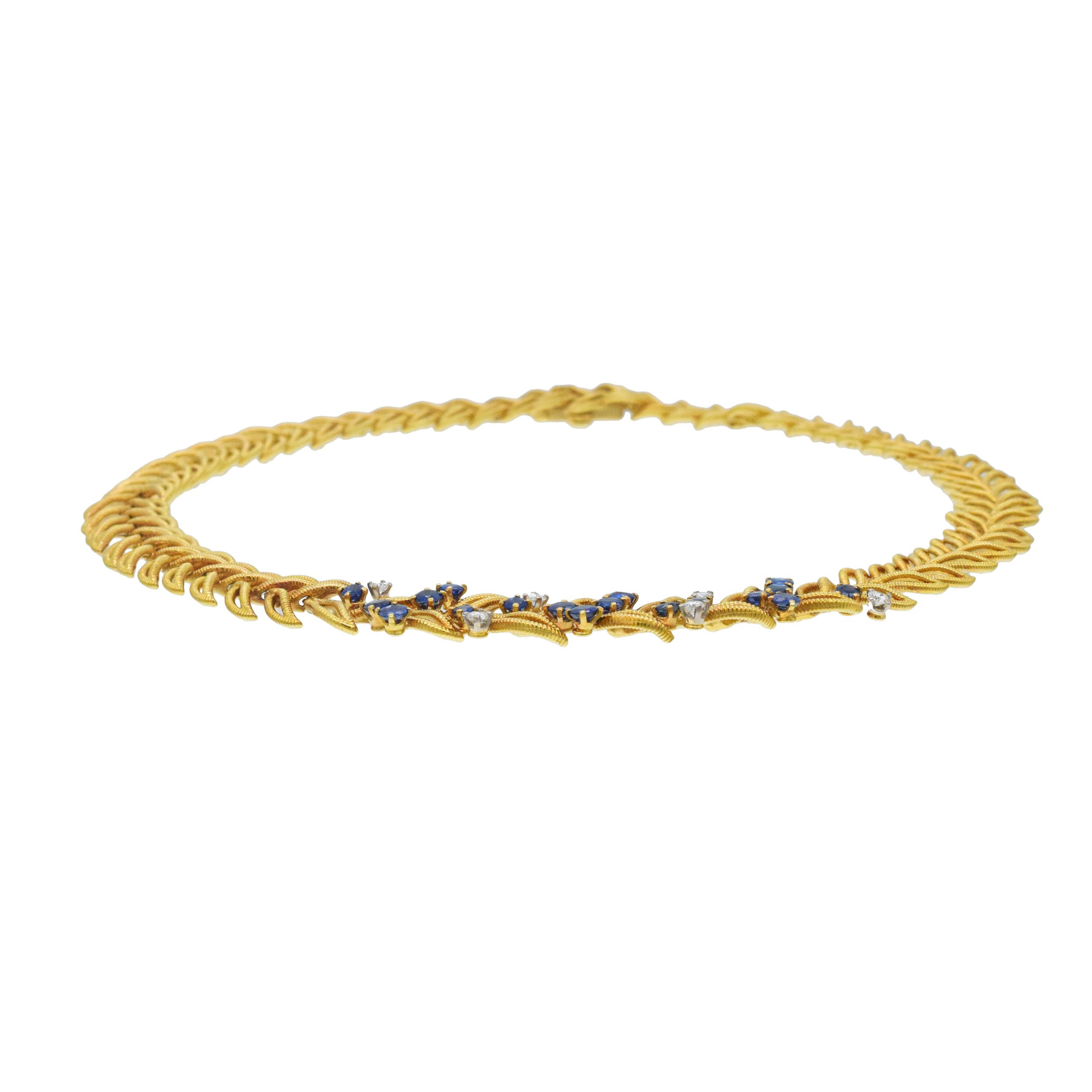Van Cleef & Arpels Sapphire & Diamond Nature Inspired Earring & Necklace Suite In 18k Yellow Gold