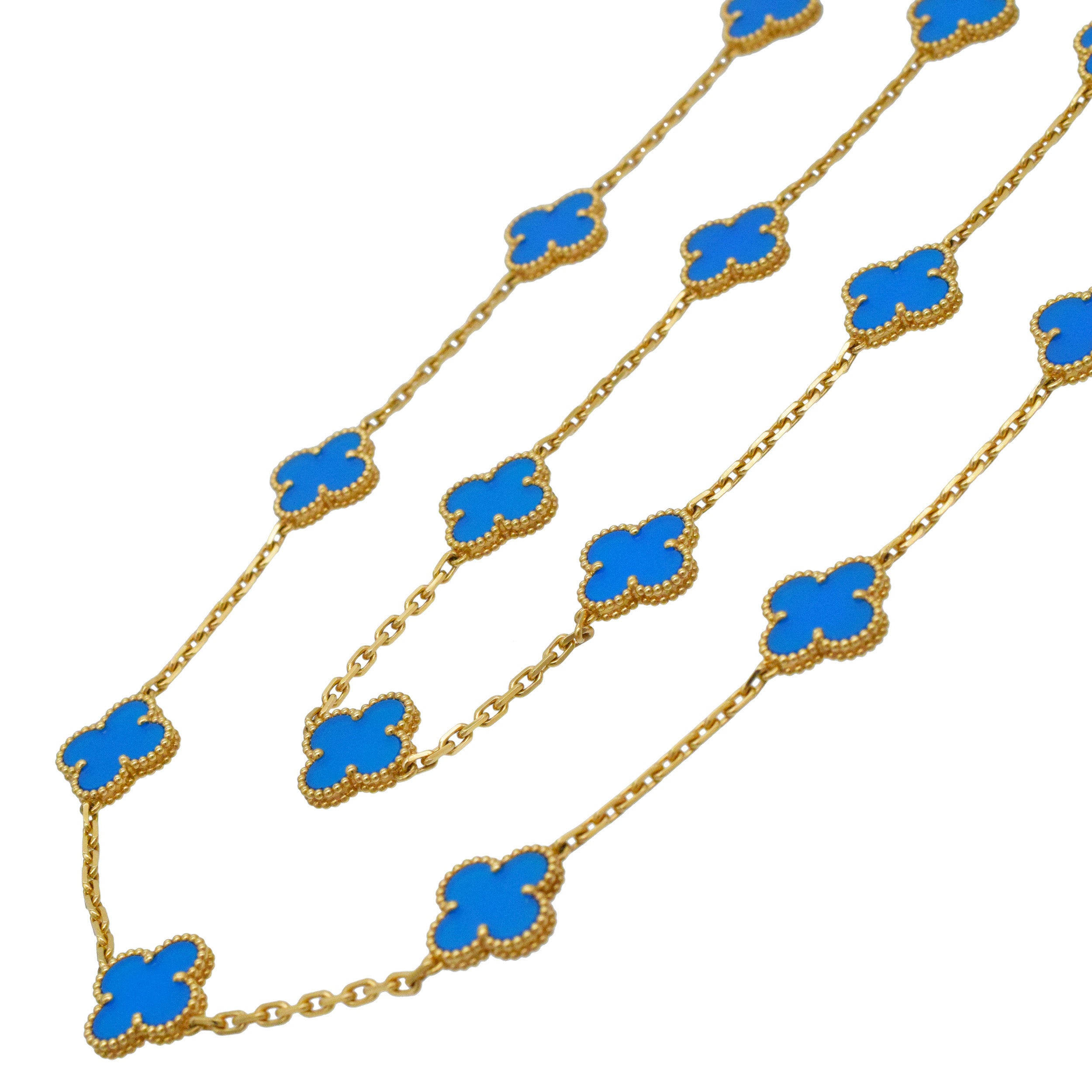 Van Cleef & Arpels Agate 20-Motif Vintage Alhambra Necklace In 18k Yellow Gold
