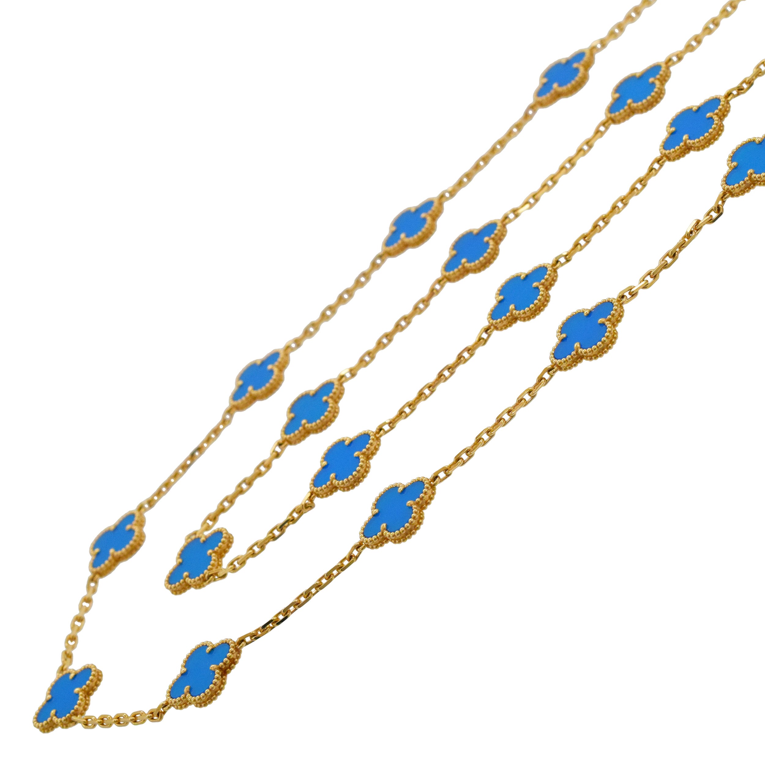 Van Cleef & Arpels Agate 20-Motif Vintage Alhambra Necklace In 18k Yellow Gold