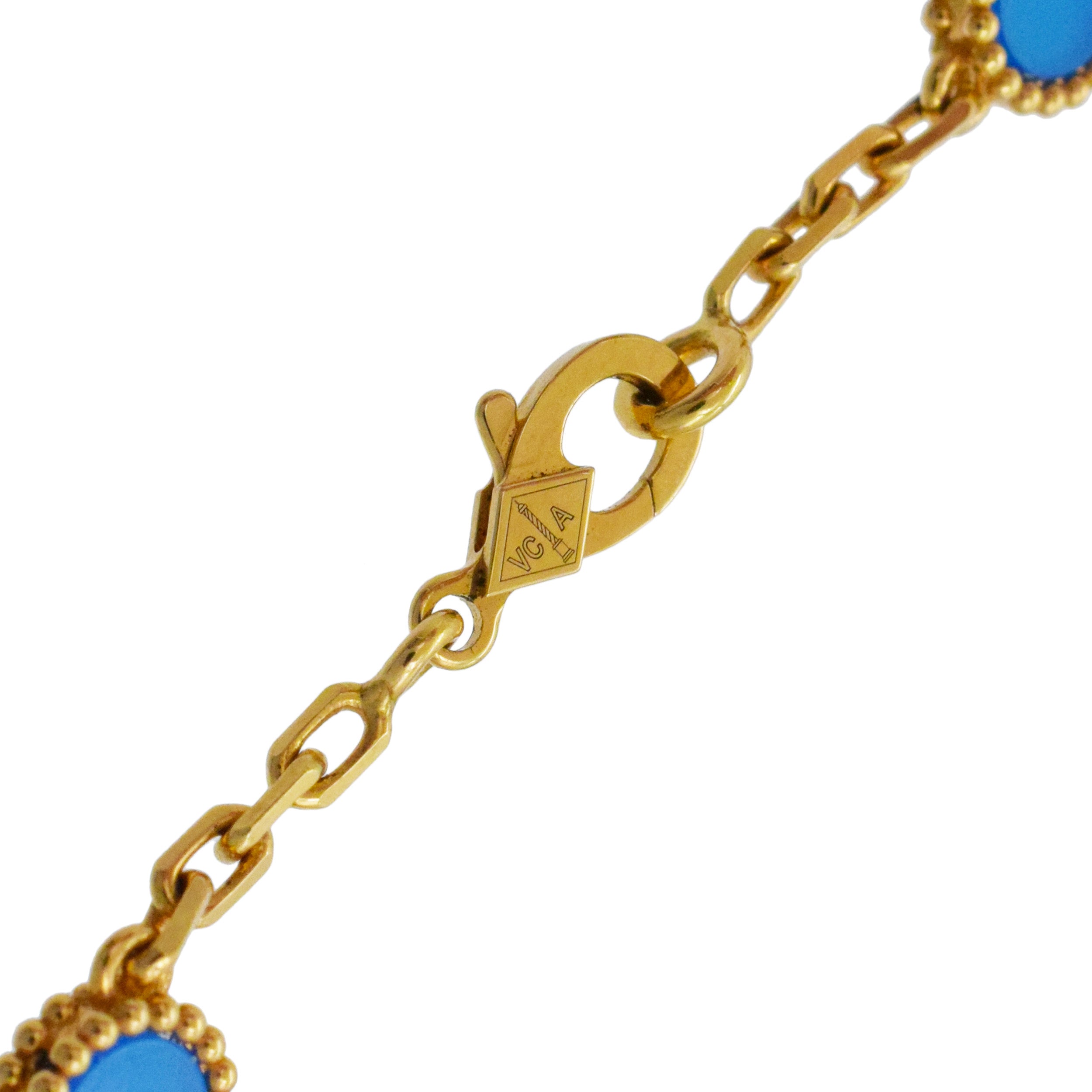 Van Cleef & Arpels Agate 20-Motif Vintage Alhambra Necklace In 18k Yellow Gold