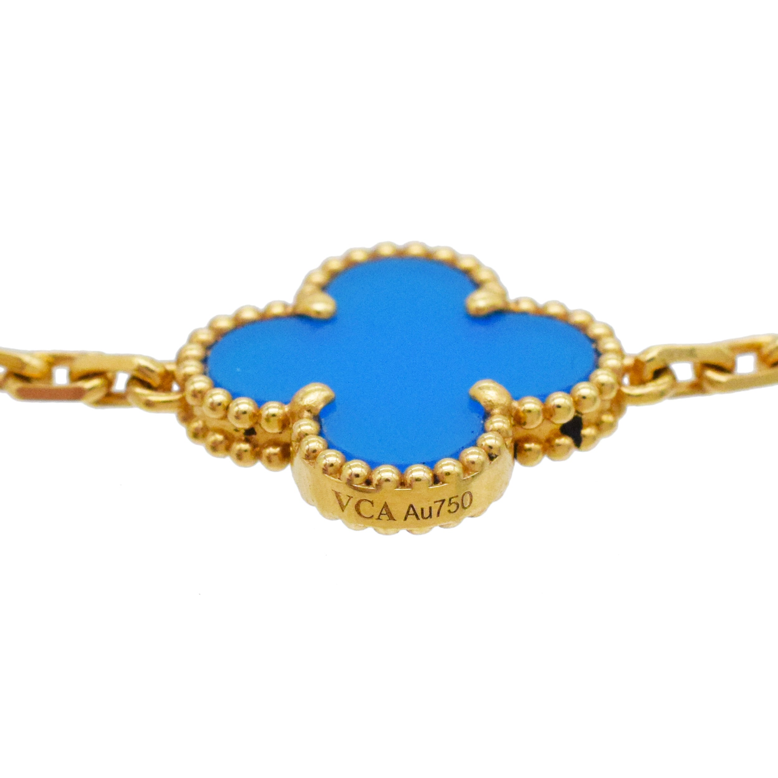 Van Cleef & Arpels Agate 20-Motif Vintage Alhambra Necklace In 18k Yellow Gold