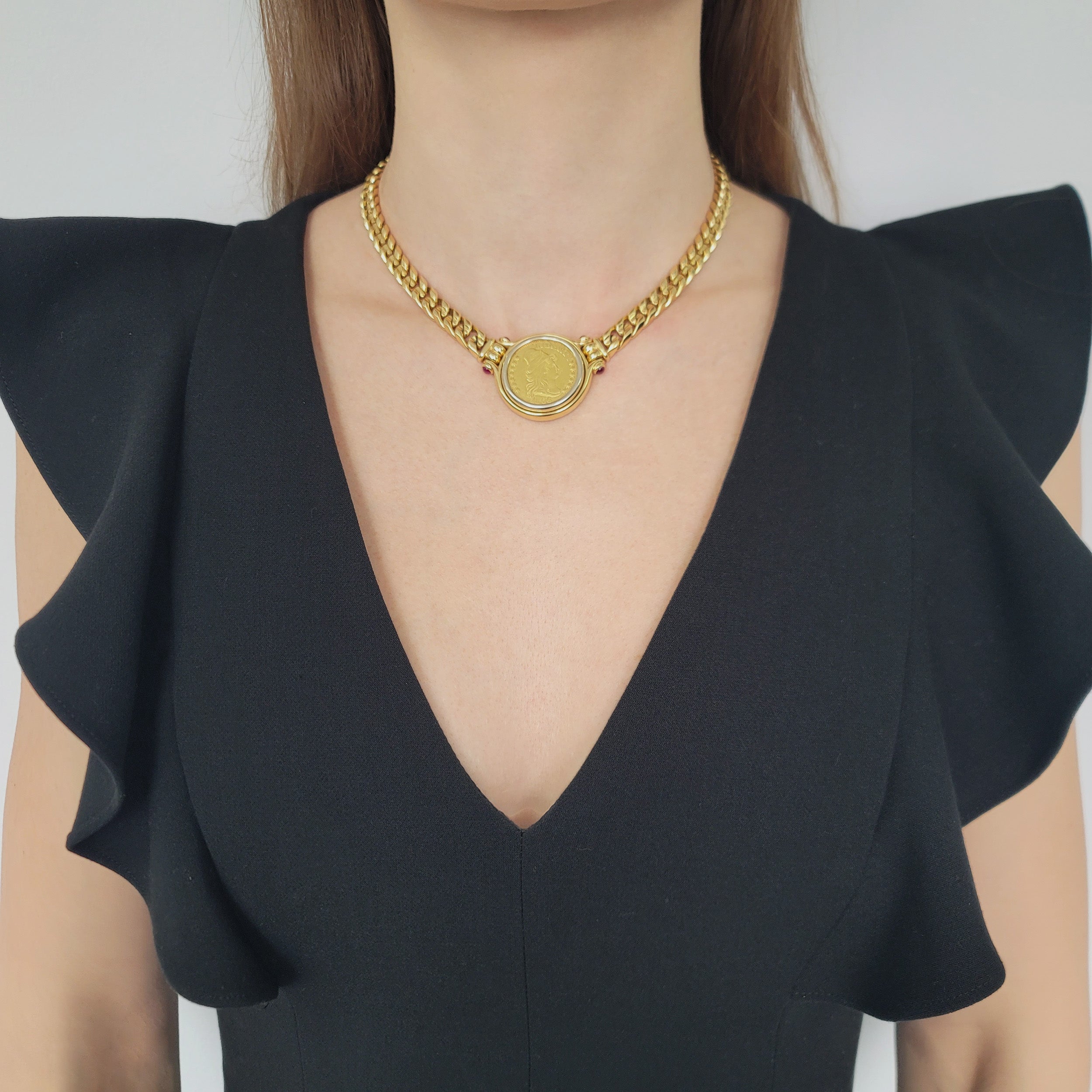 Bulgari ‘Monete’ American Gold Coin Necklace In 18K Yellow Gold