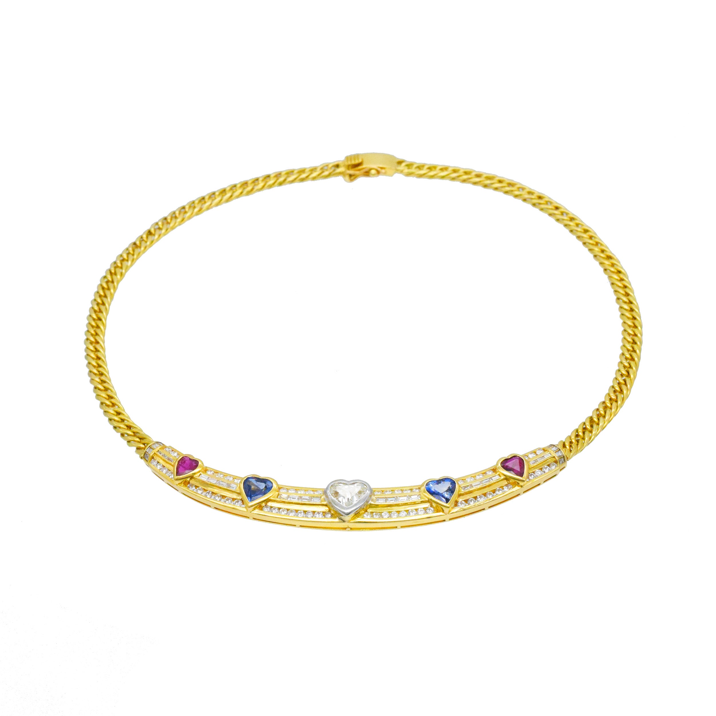 Diamond And Gemstone Necklace In 18k Yellow Gold