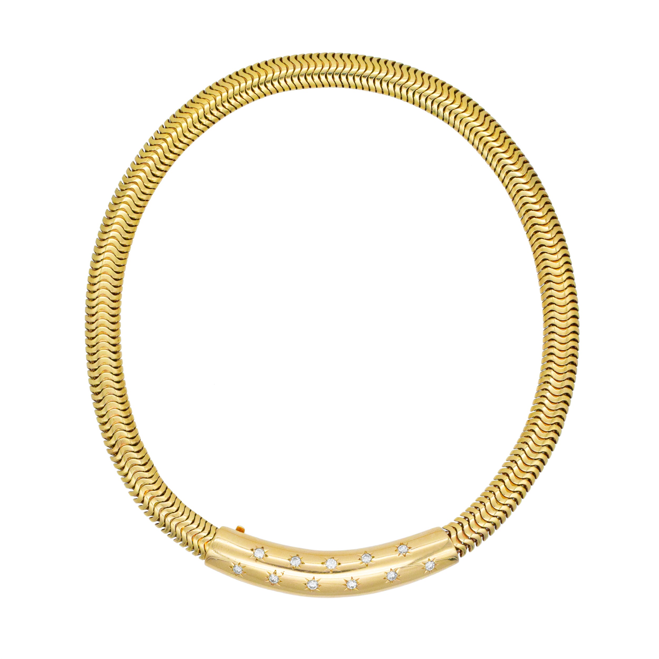 Retro diamond choker necklace in 14k yellow gold with adjustable length