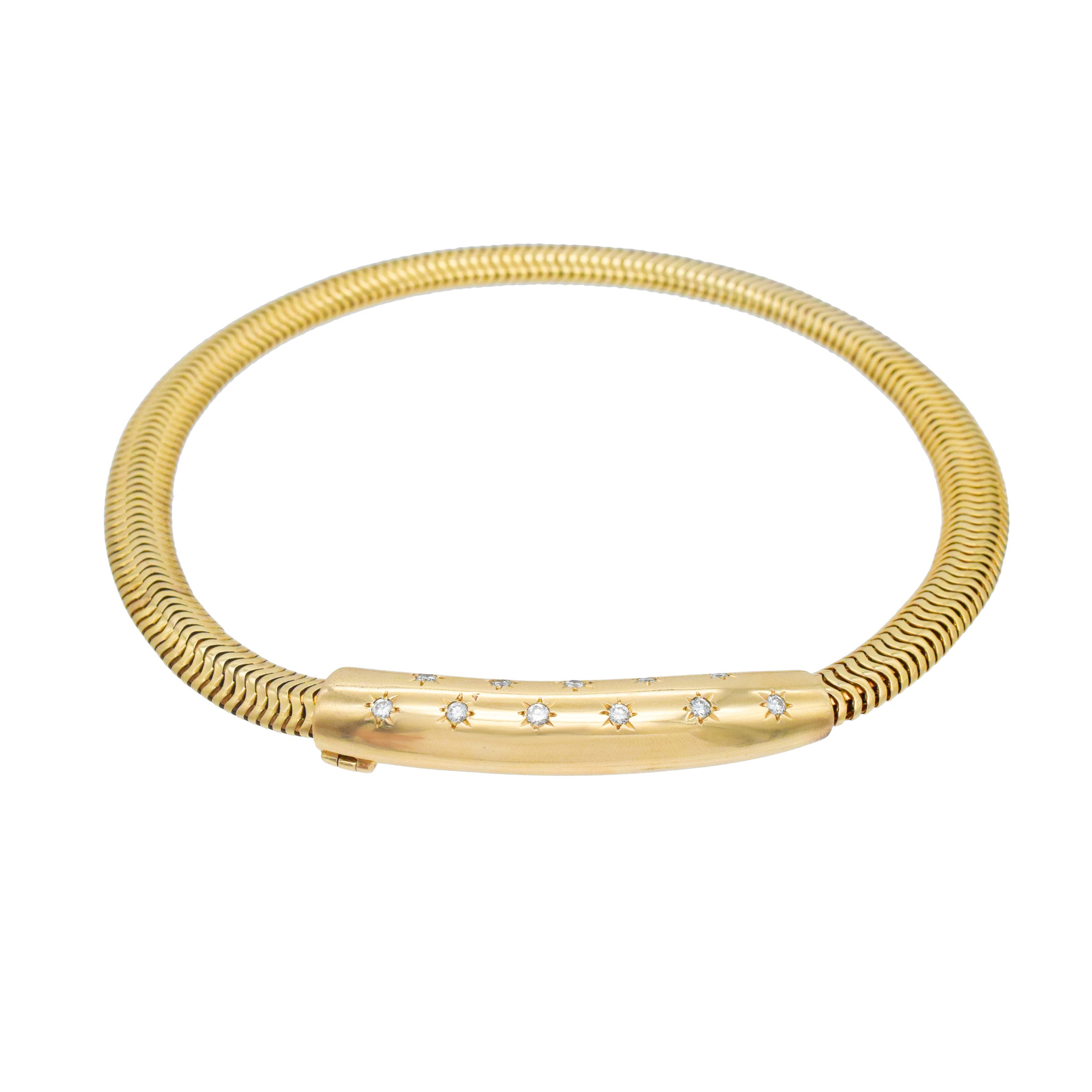 Retro diamond choker necklace in 14k yellow gold with adjustable length