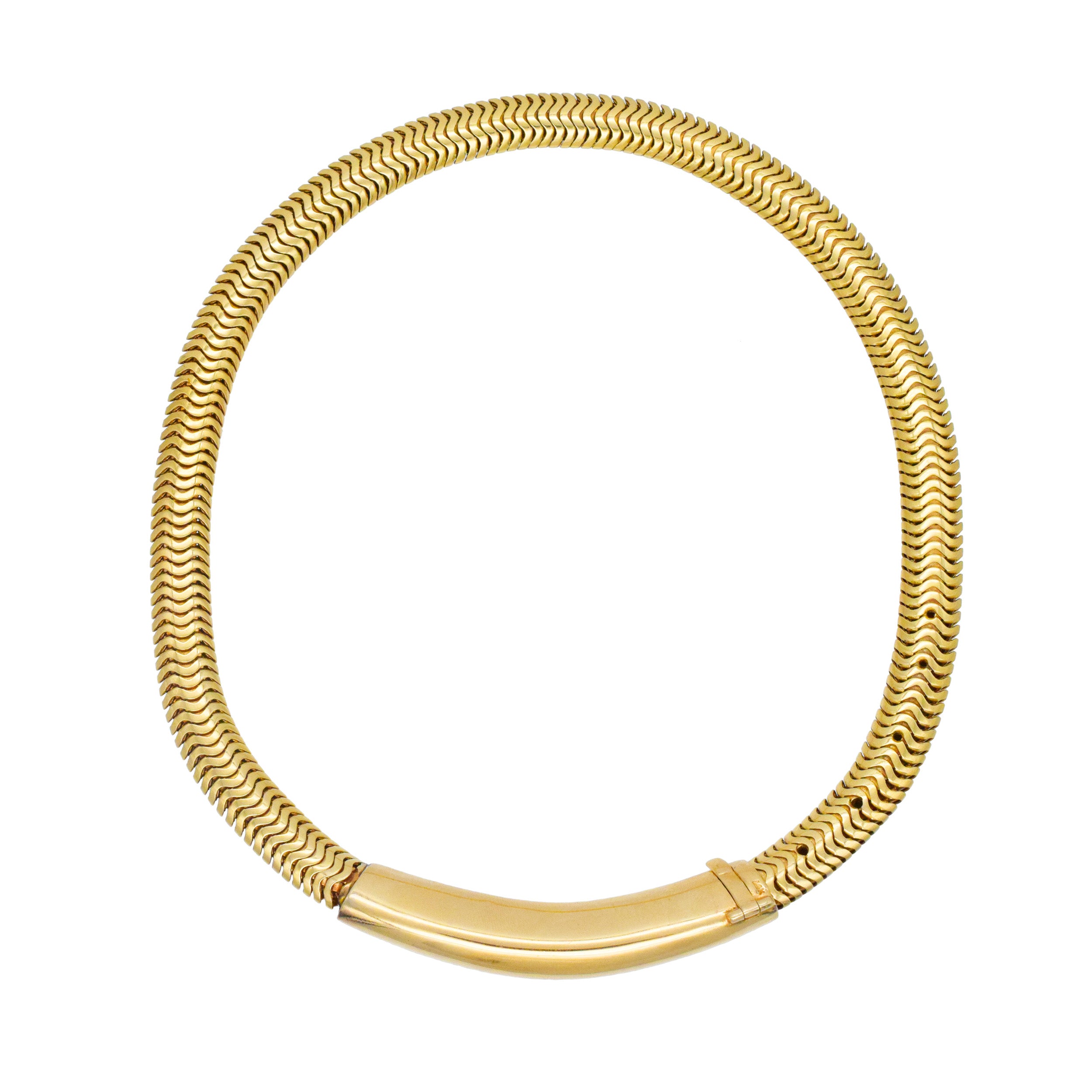 Retro diamond choker necklace in 14k yellow gold with adjustable length