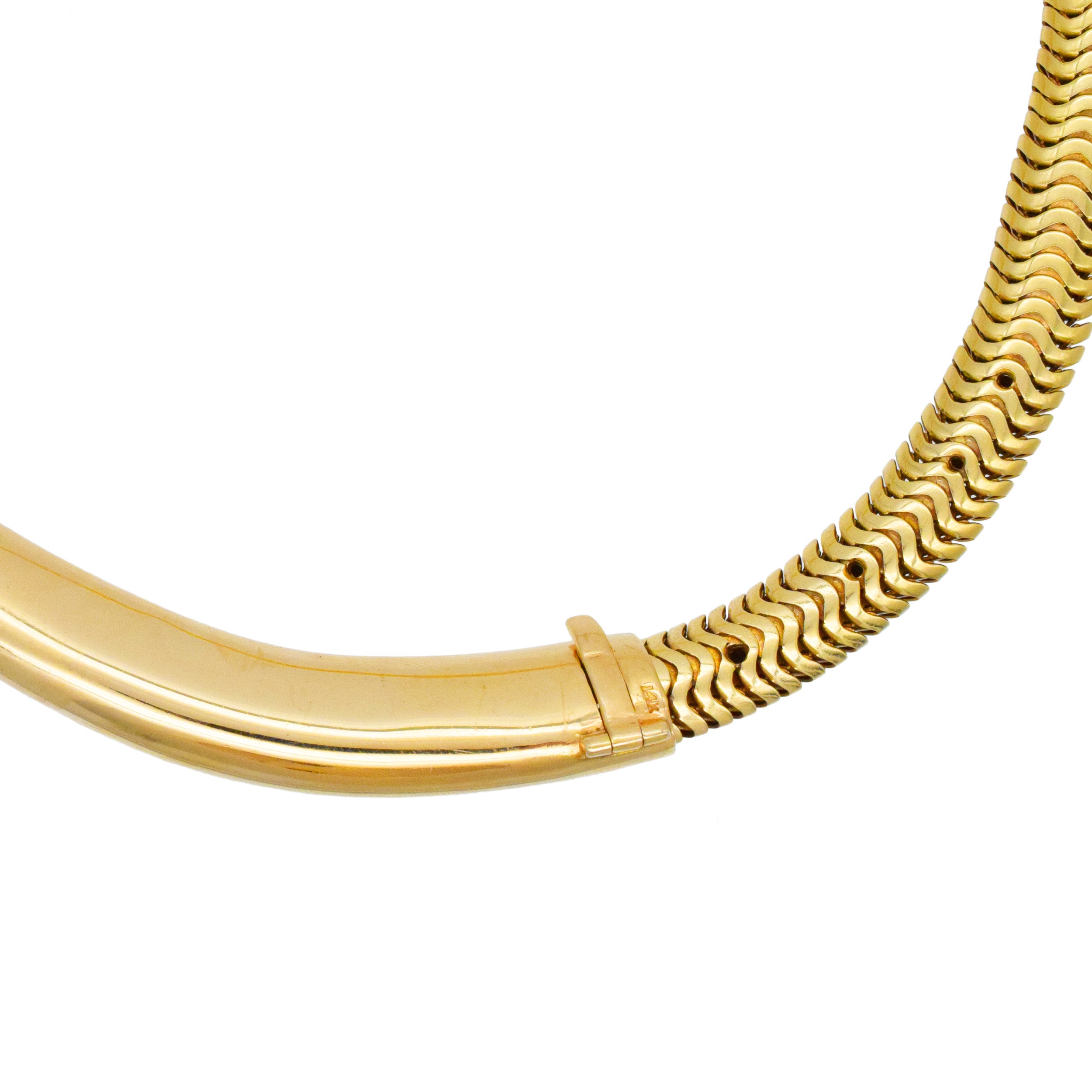 Retro diamond choker necklace in 14k yellow gold with adjustable length