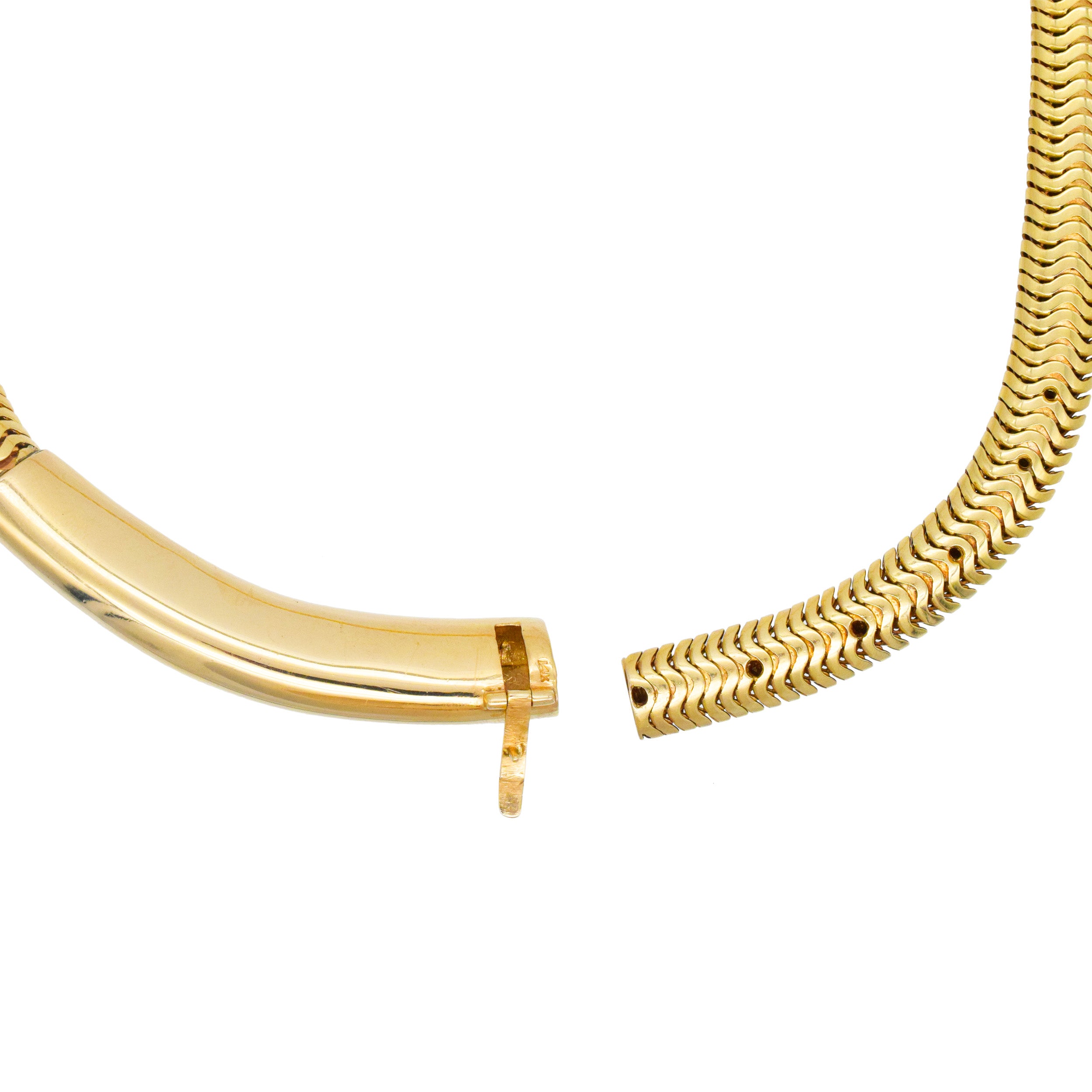 Retro diamond choker necklace in 14k yellow gold with adjustable length