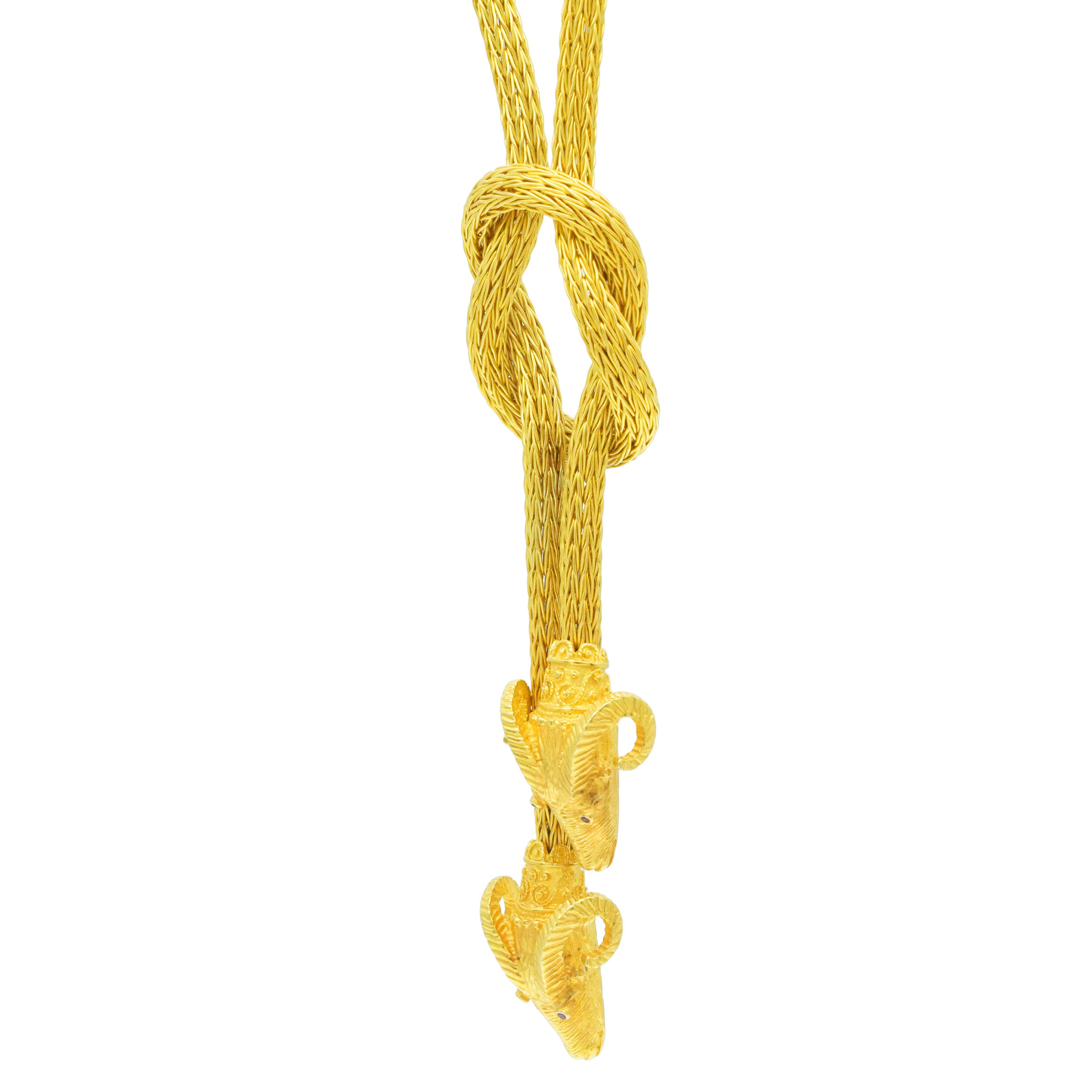 Ram Head Lariat Necklace In 18k Yellow Gold