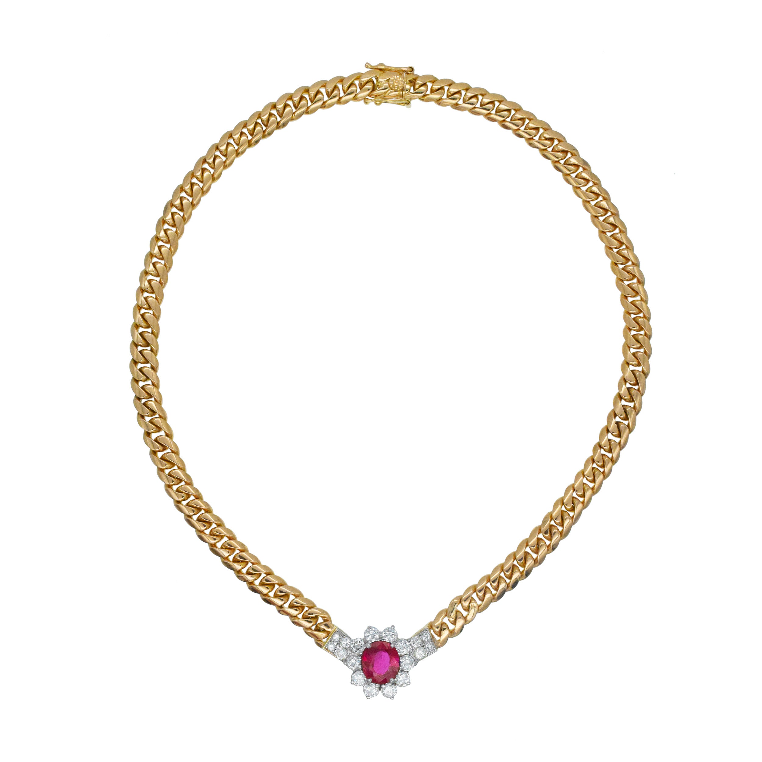 Diamond And Ruby Necklace In 18k Yellow Gold