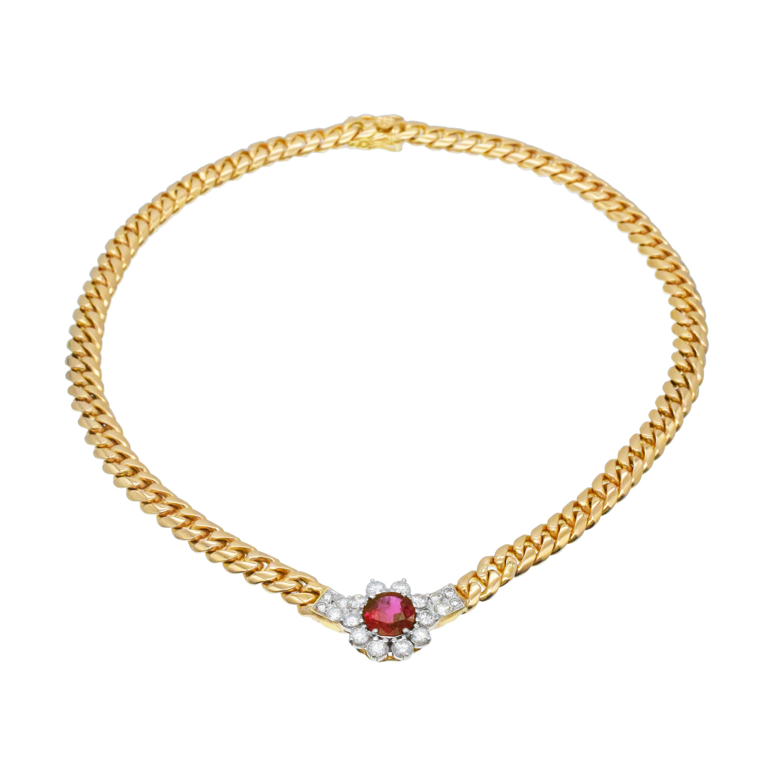 Diamond And Ruby Necklace In 18k Yellow Gold