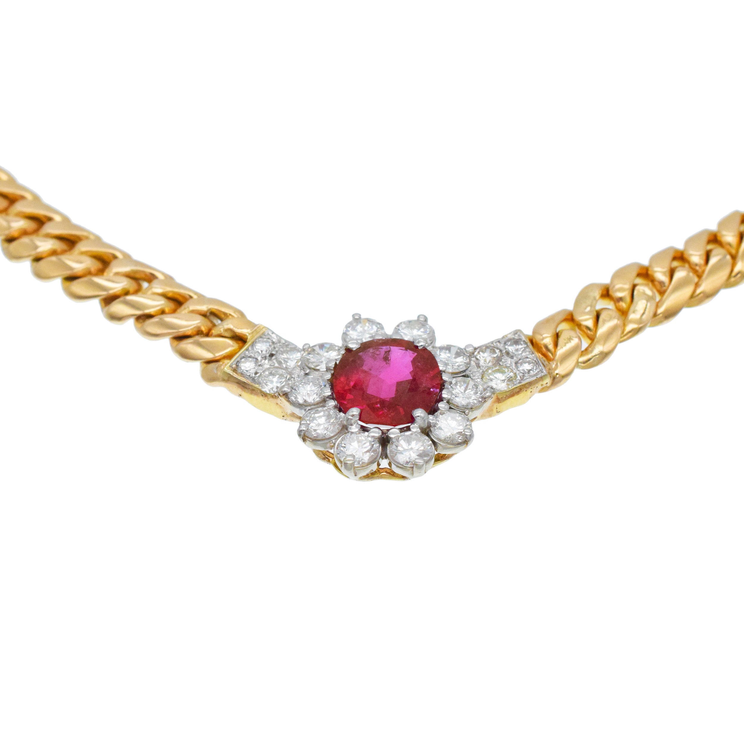Diamond And Ruby Necklace In 18k Yellow Gold