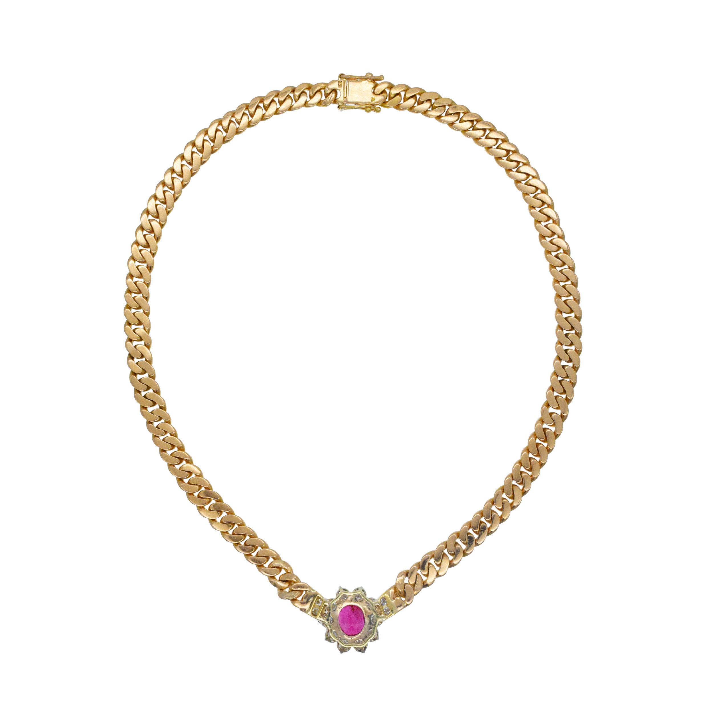 Diamond And Ruby Necklace In 18k Yellow Gold
