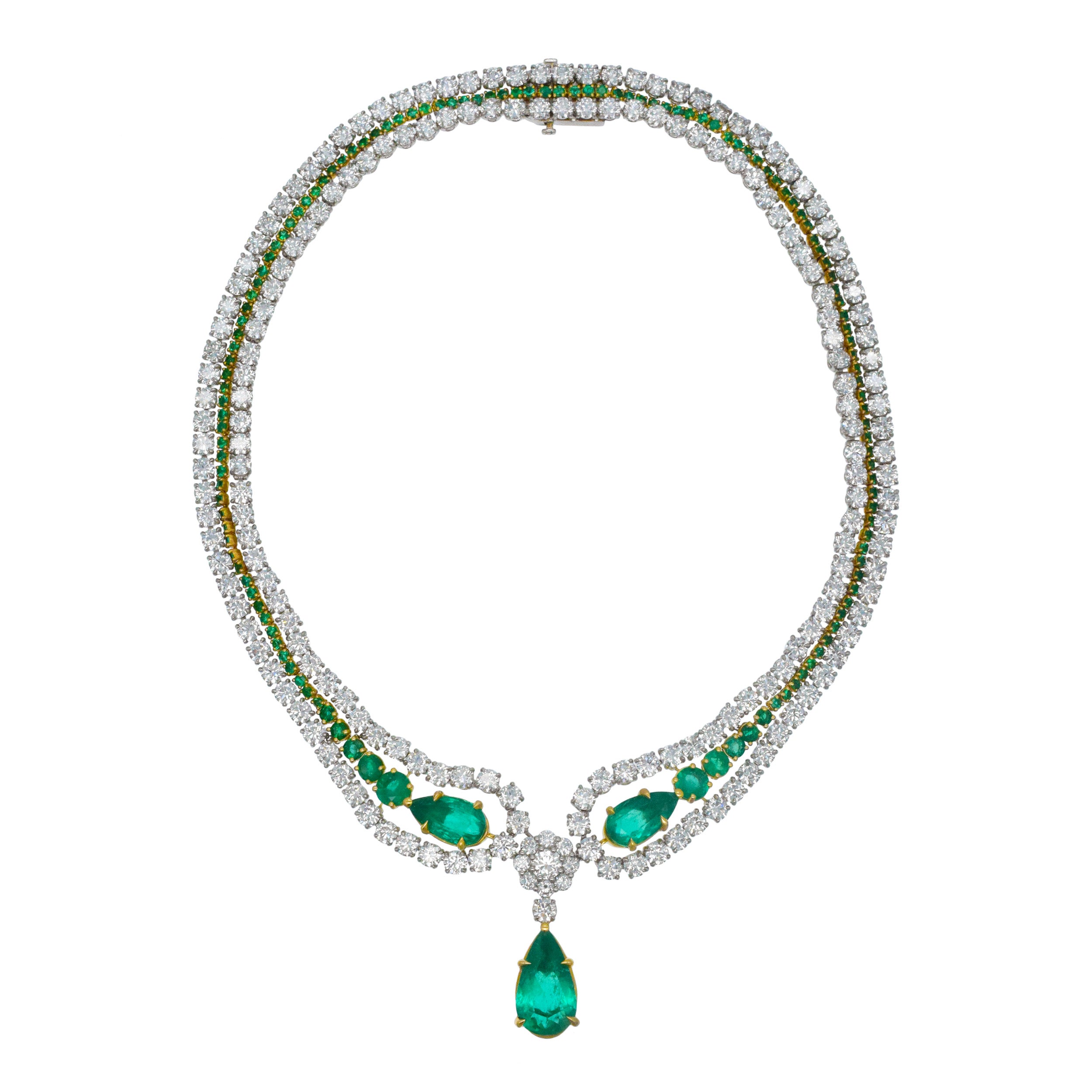 AGL Colombian Emerald And Diamond Statement Necklace In Platinum And 18k Yellow Gold