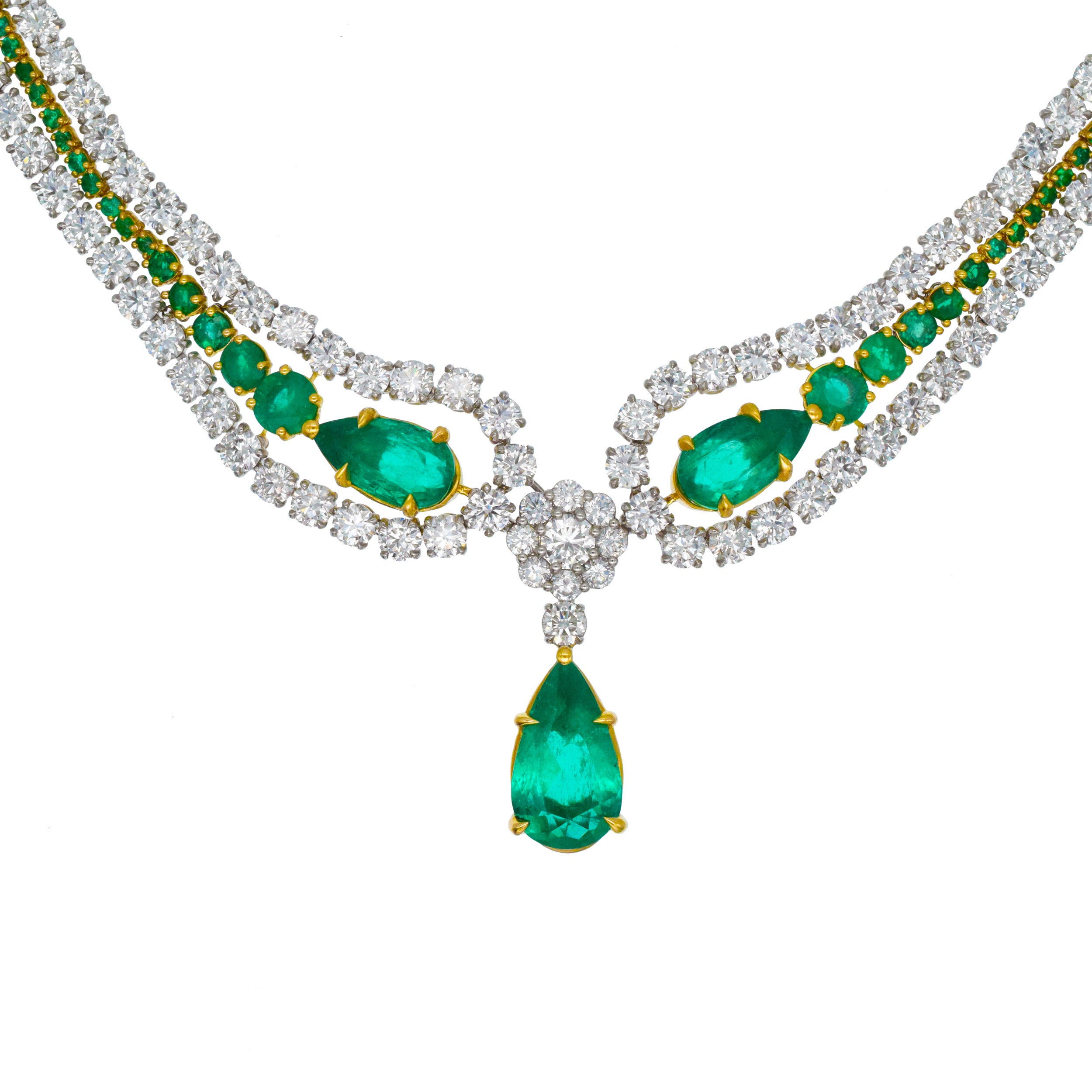 AGL Colombian Emerald And Diamond Statement Necklace In Platinum And 18k Yellow Gold