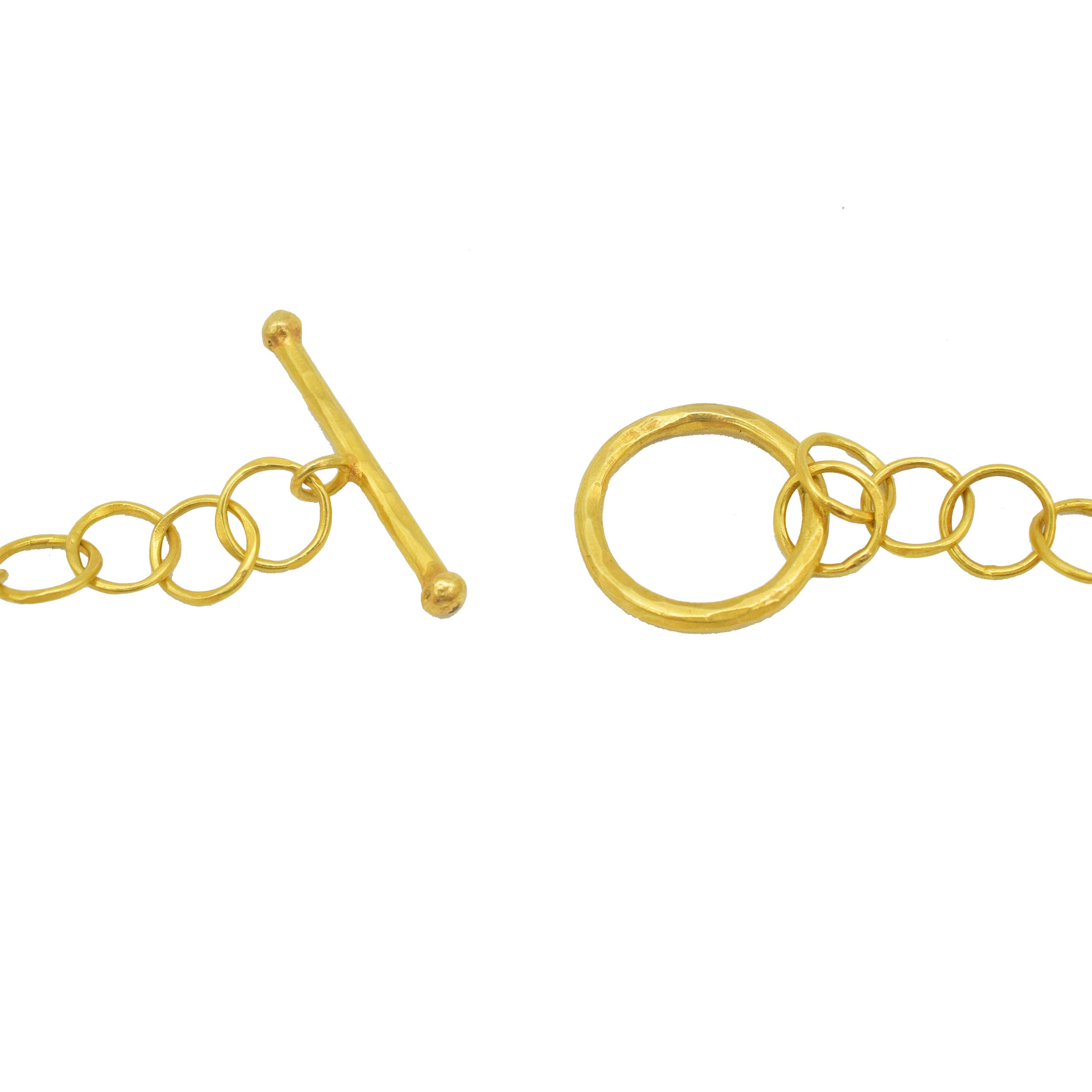 18k Yellow Gold Circular Link Long Chain Necklace With Coral Bead Accents