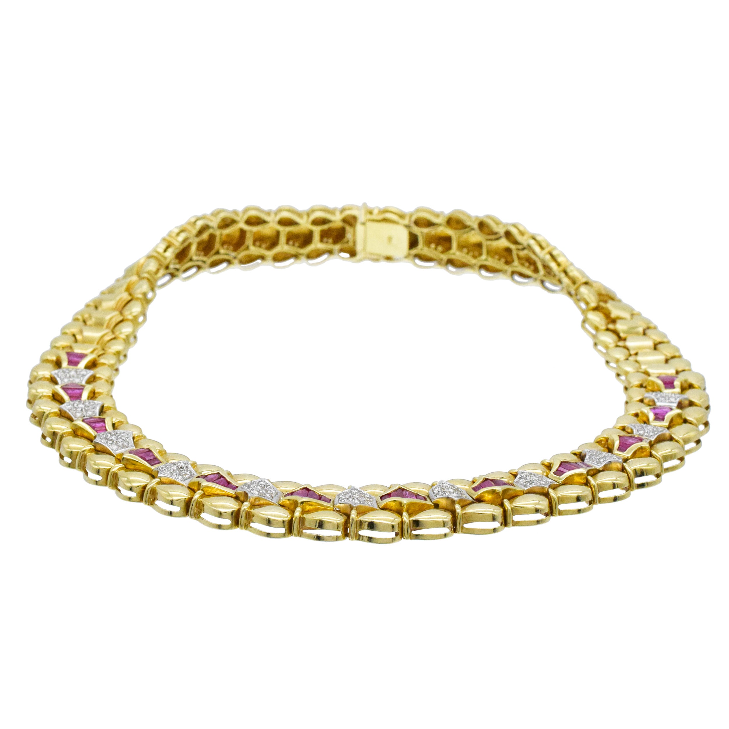 Ruby And Diamond Collar Necklace In 18k Yellow Gold