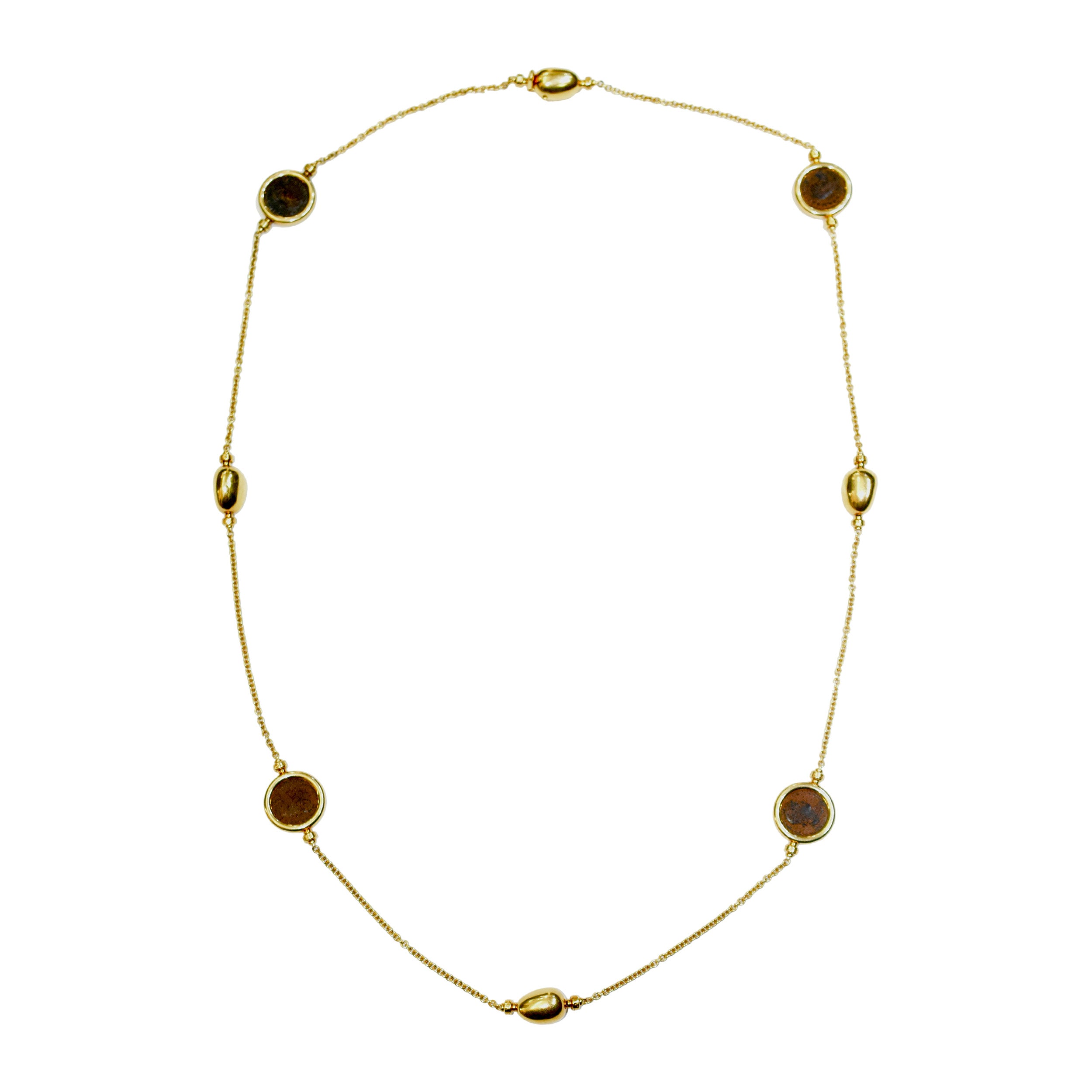 Bulgari Monete And Gold Bead Long Chain In 18k Yellow Gold