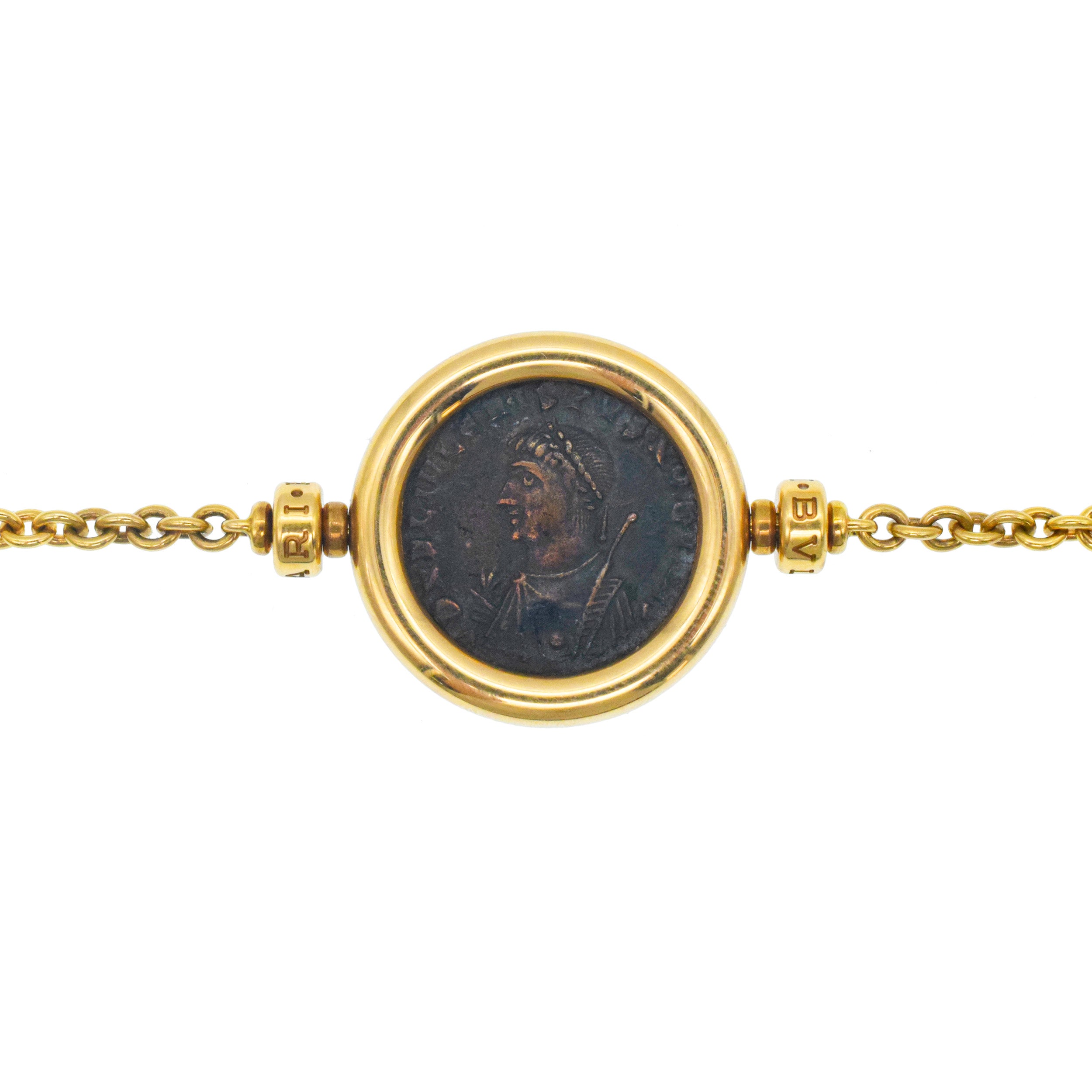 Bulgari Monete And Gold Bead Long Chain In 18k Yellow Gold