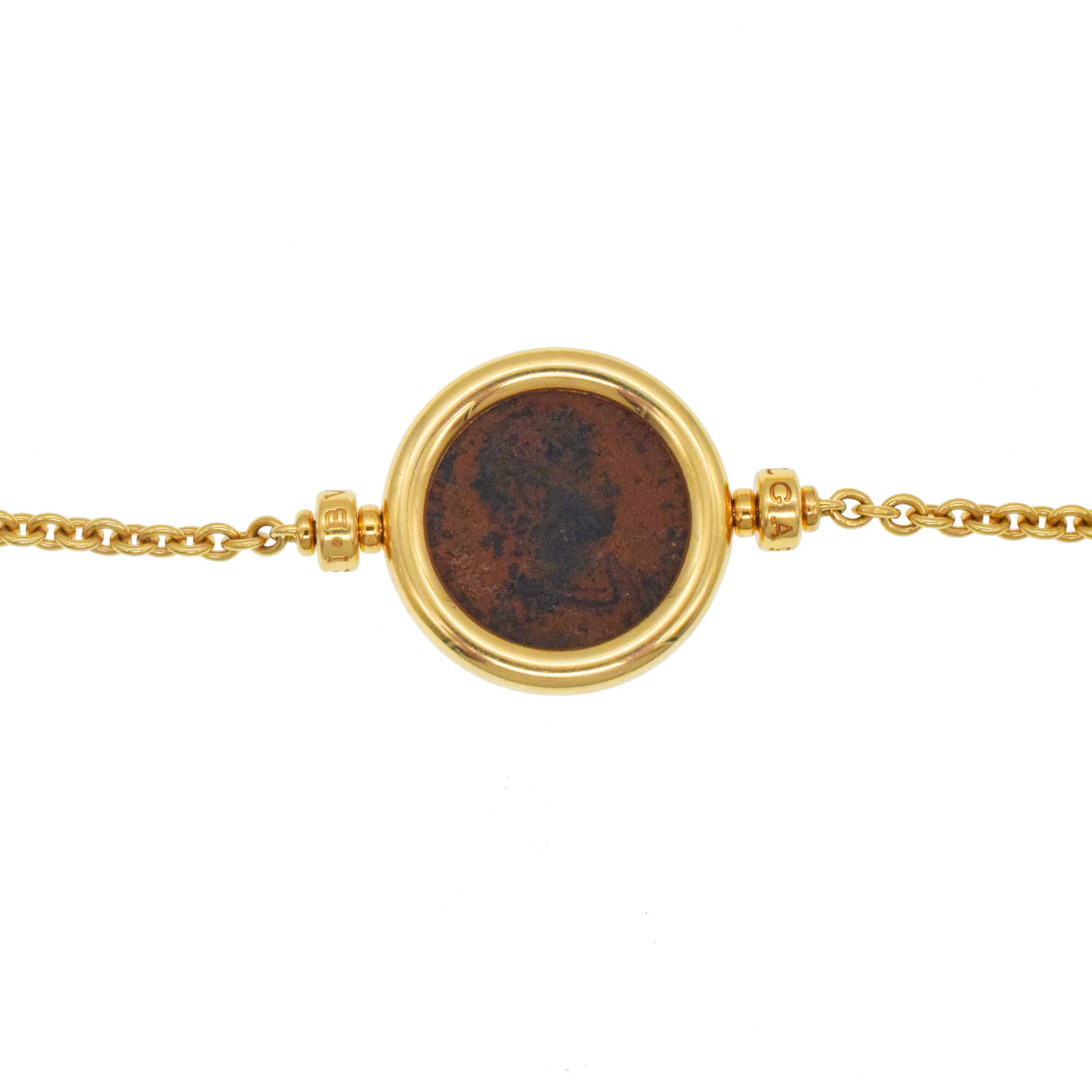 Bulgari Monete And Gold Bead Long Chain In 18k Yellow Gold