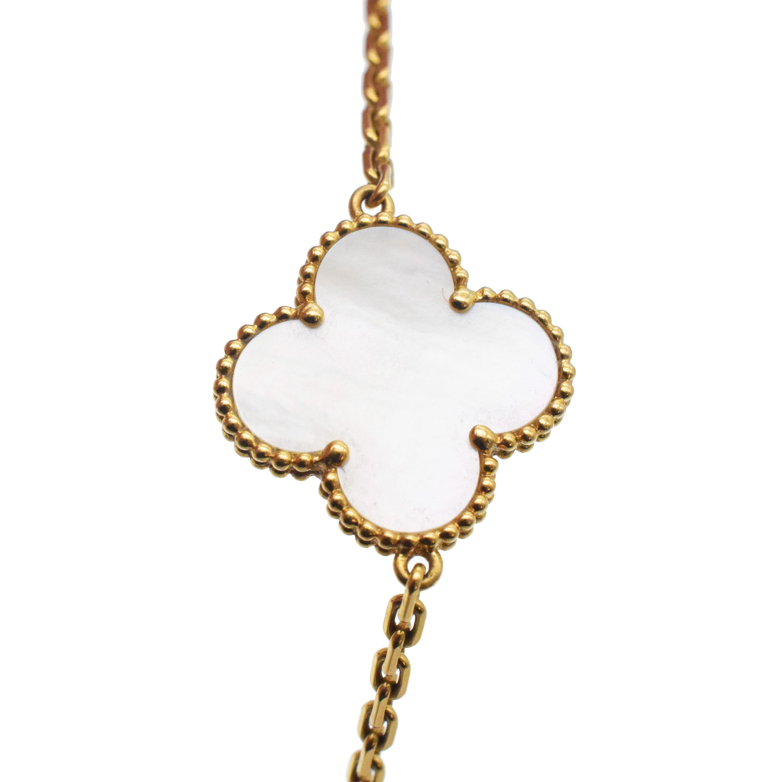 Van Cleef & Arpels Lucky Alhambra Multi Gemstone Long Chain Necklace In 18k Yellow Gold