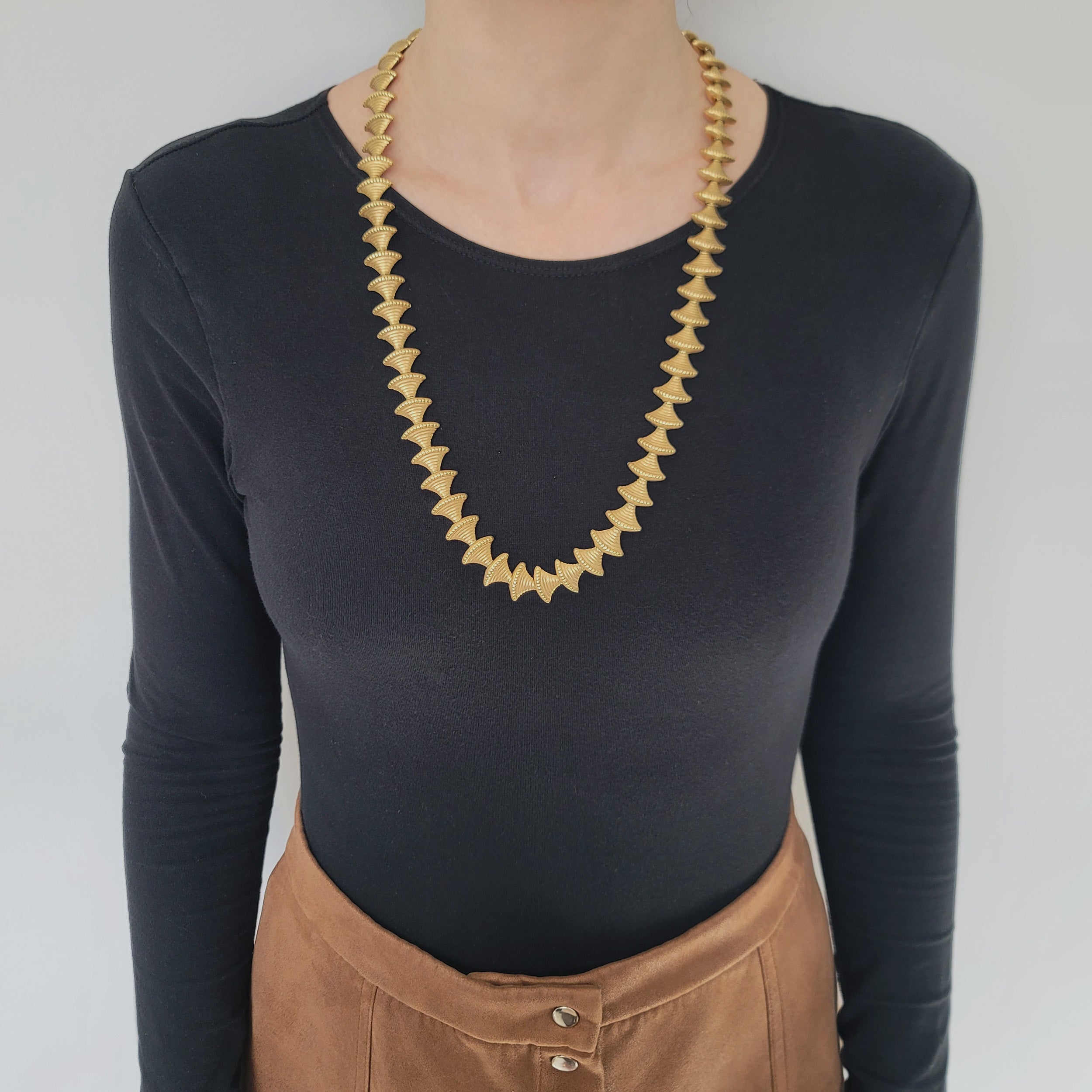 Double Sided 18k Yellow Gold Bell Link Long Necklace