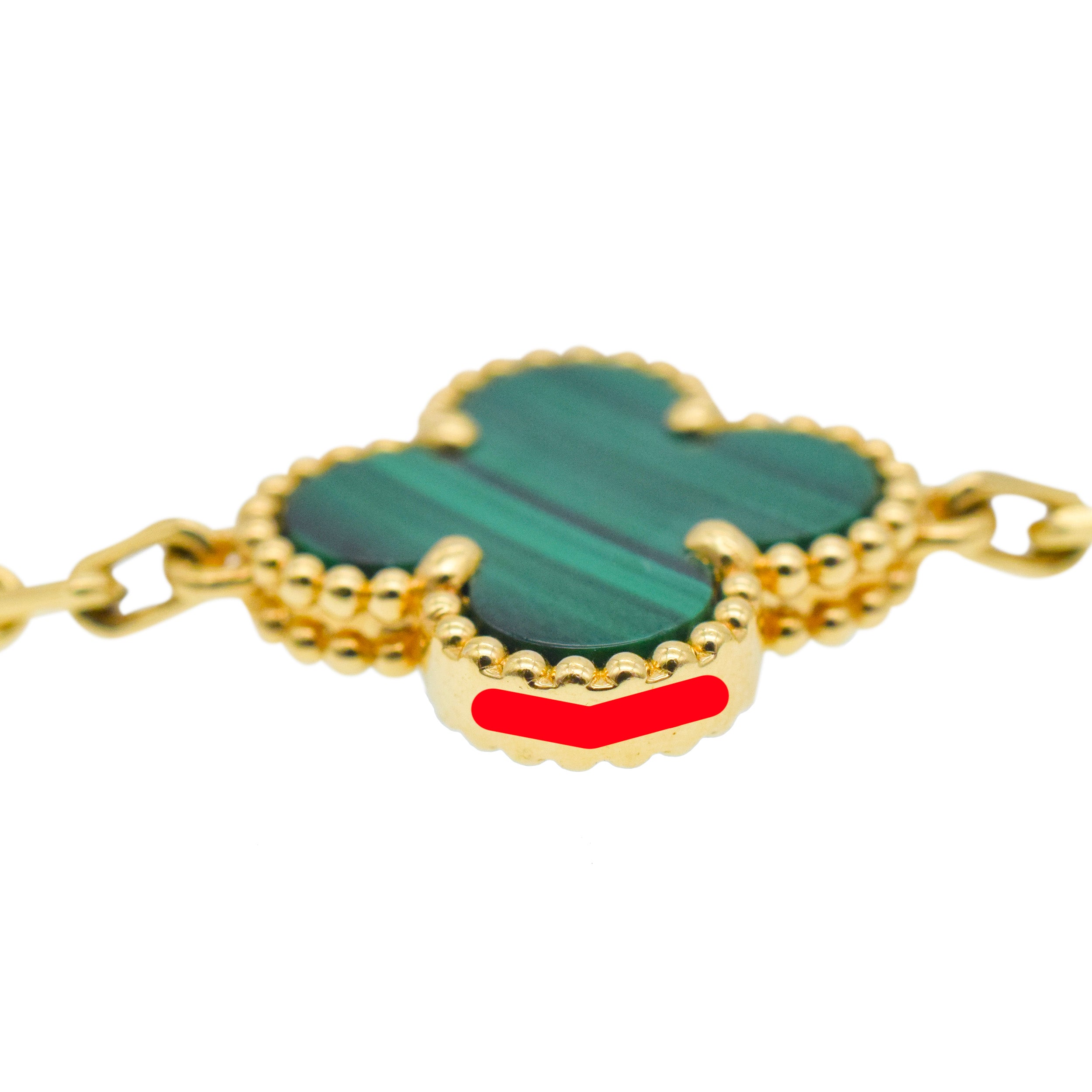 Van Cleef & Arpels diamond and malachite 10-motif Alhambra necklace in 18k yellow gold