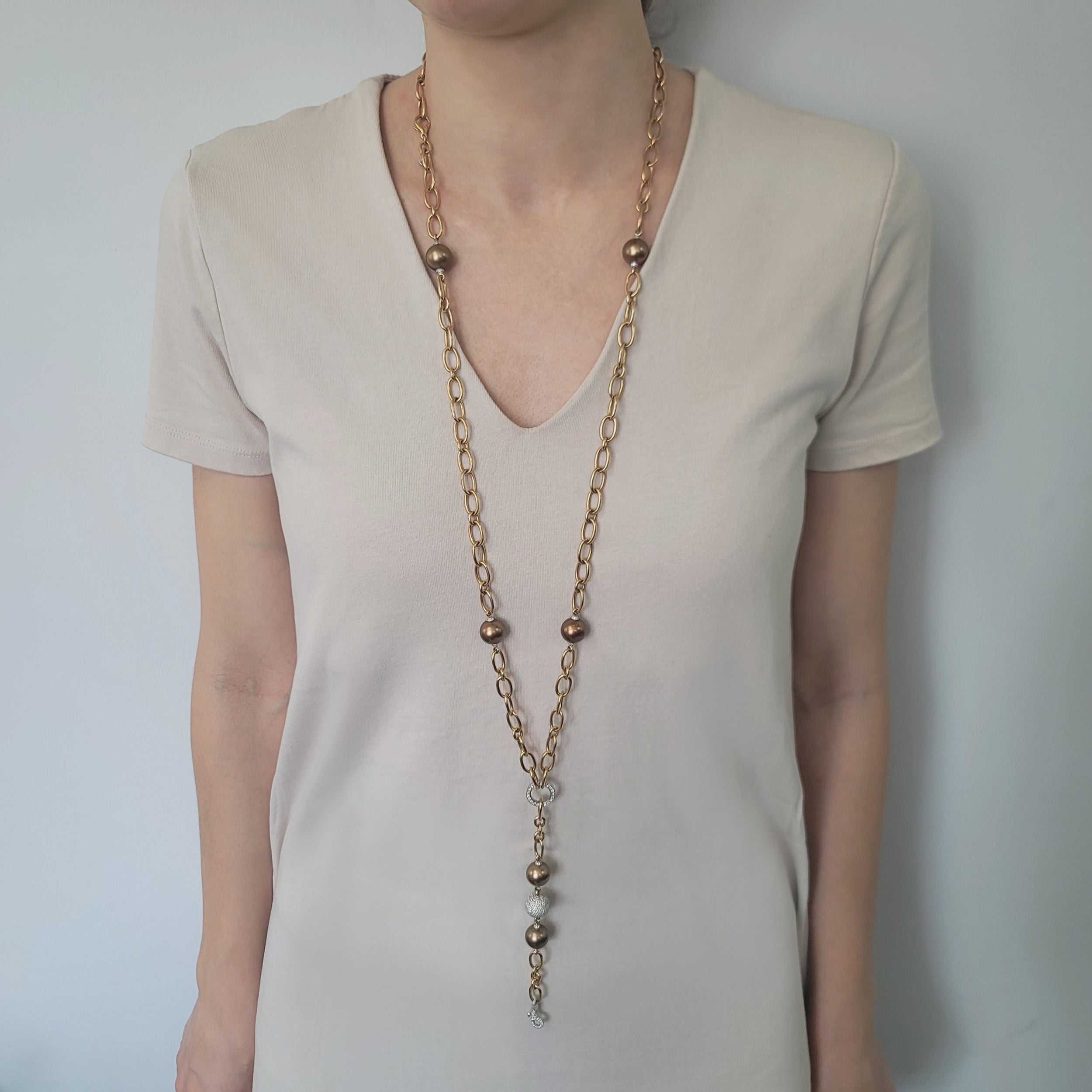 Crivelli Multi-Way pearl and diamond multi - way necklace / waist chain in 18k rose gold
