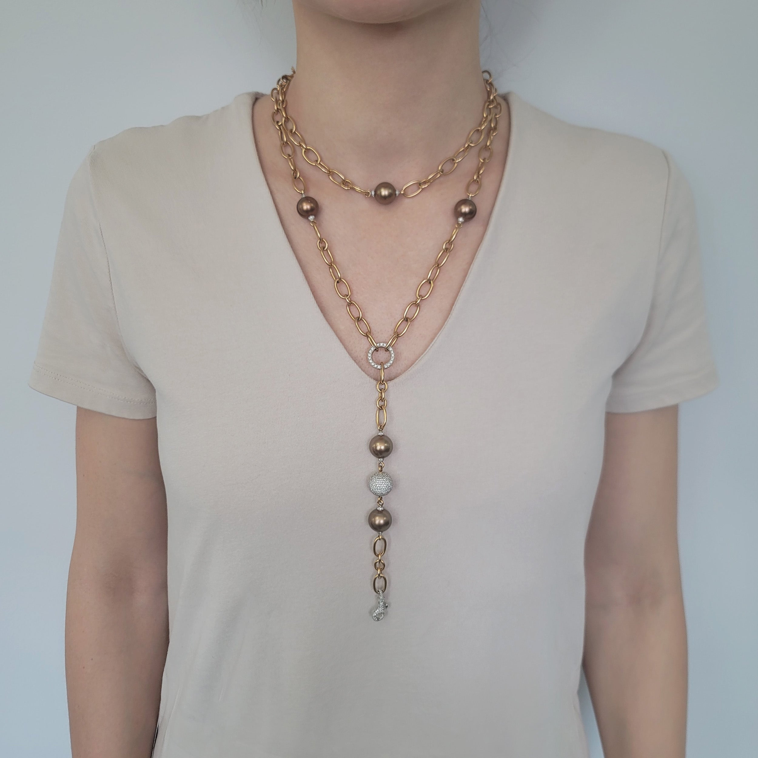 Crivelli Multi-Way pearl and diamond multi - way necklace / waist chain in 18k rose gold