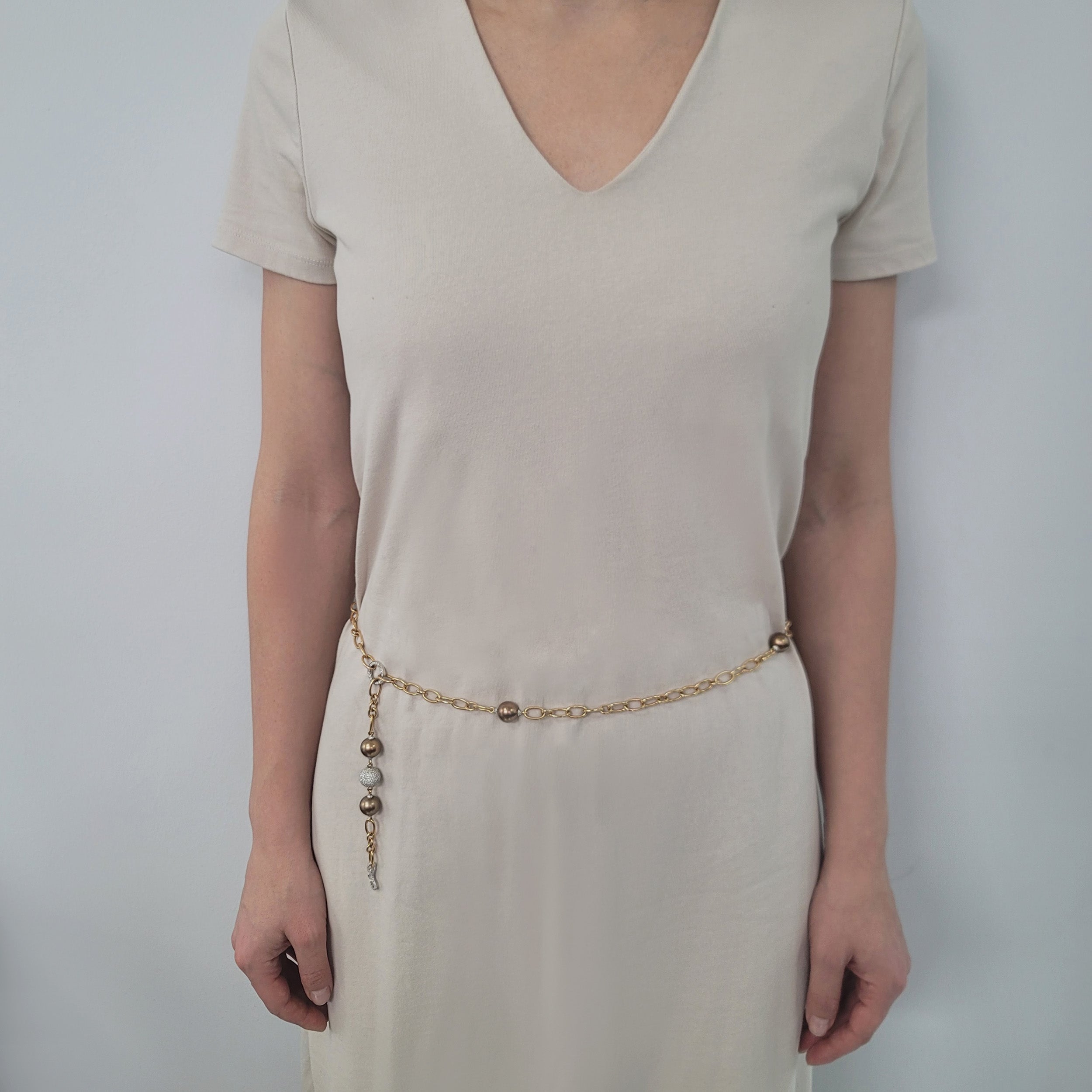 Crivelli Multi-Way pearl and diamond multi - way necklace / waist chain in 18k rose gold