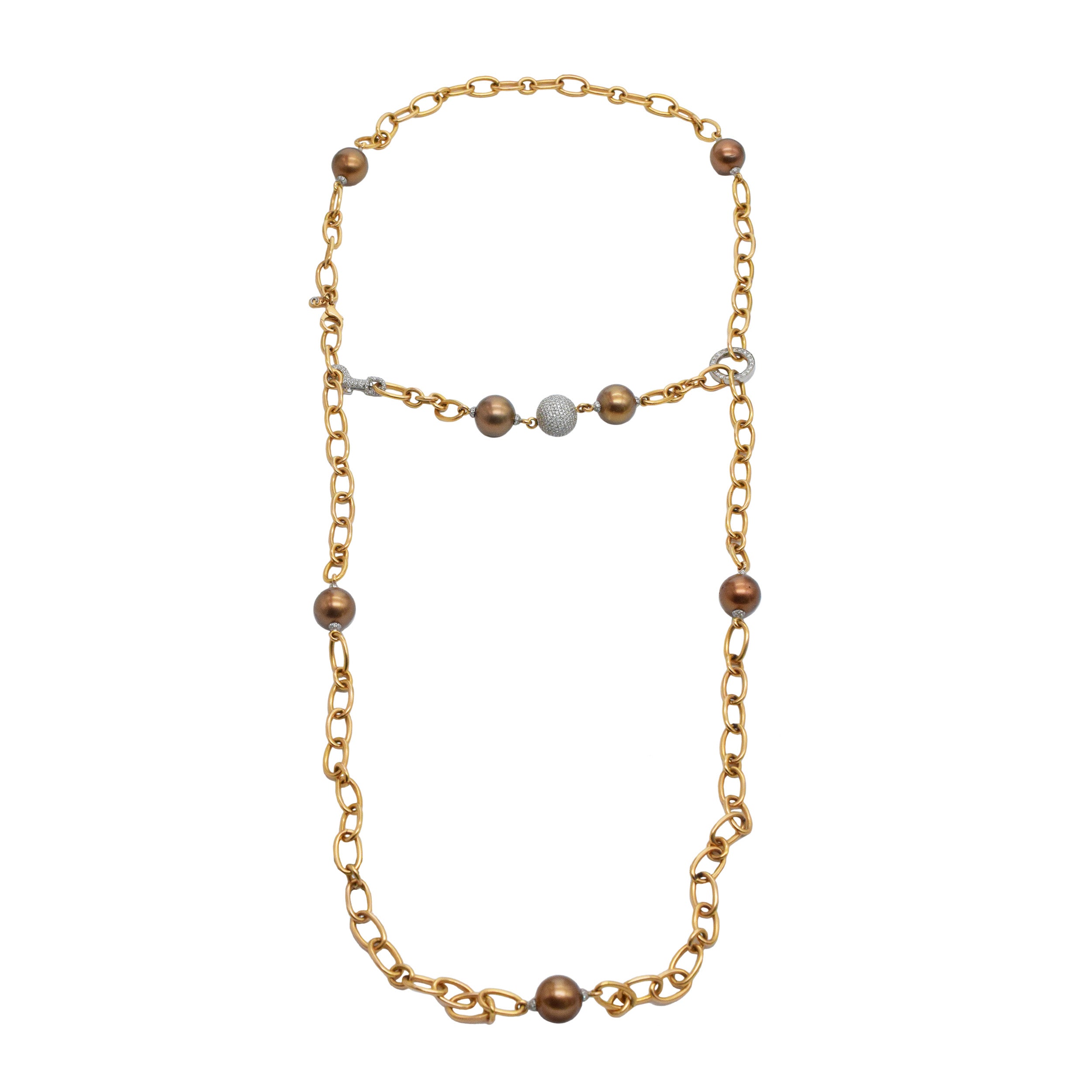 Crivelli Multi-Way pearl and diamond multi - way necklace / waist chain in 18k rose gold