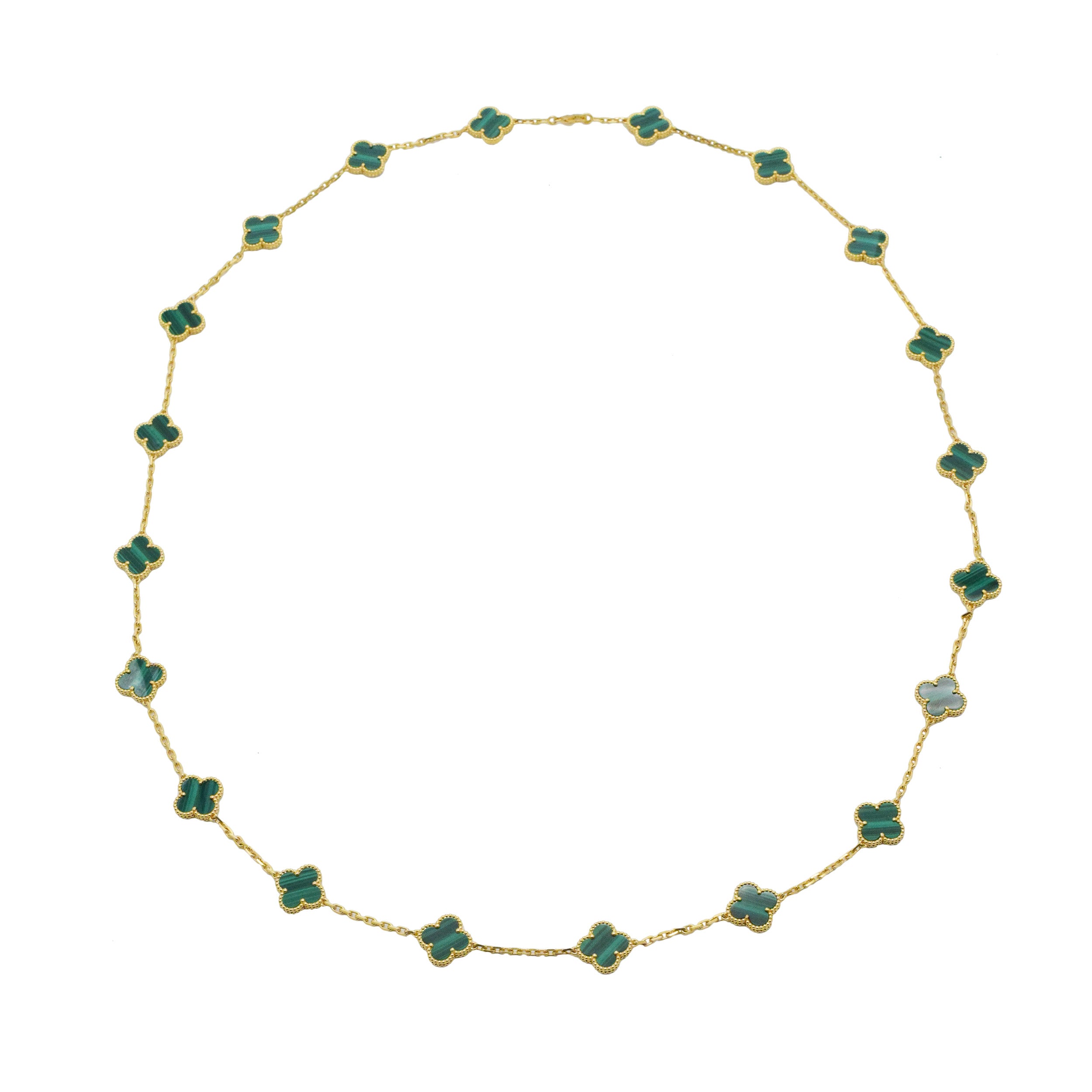 Van Cleef & Arpels 20-Motif Malachite Vintage Alhambra Necklace in 18k Yellow Gold