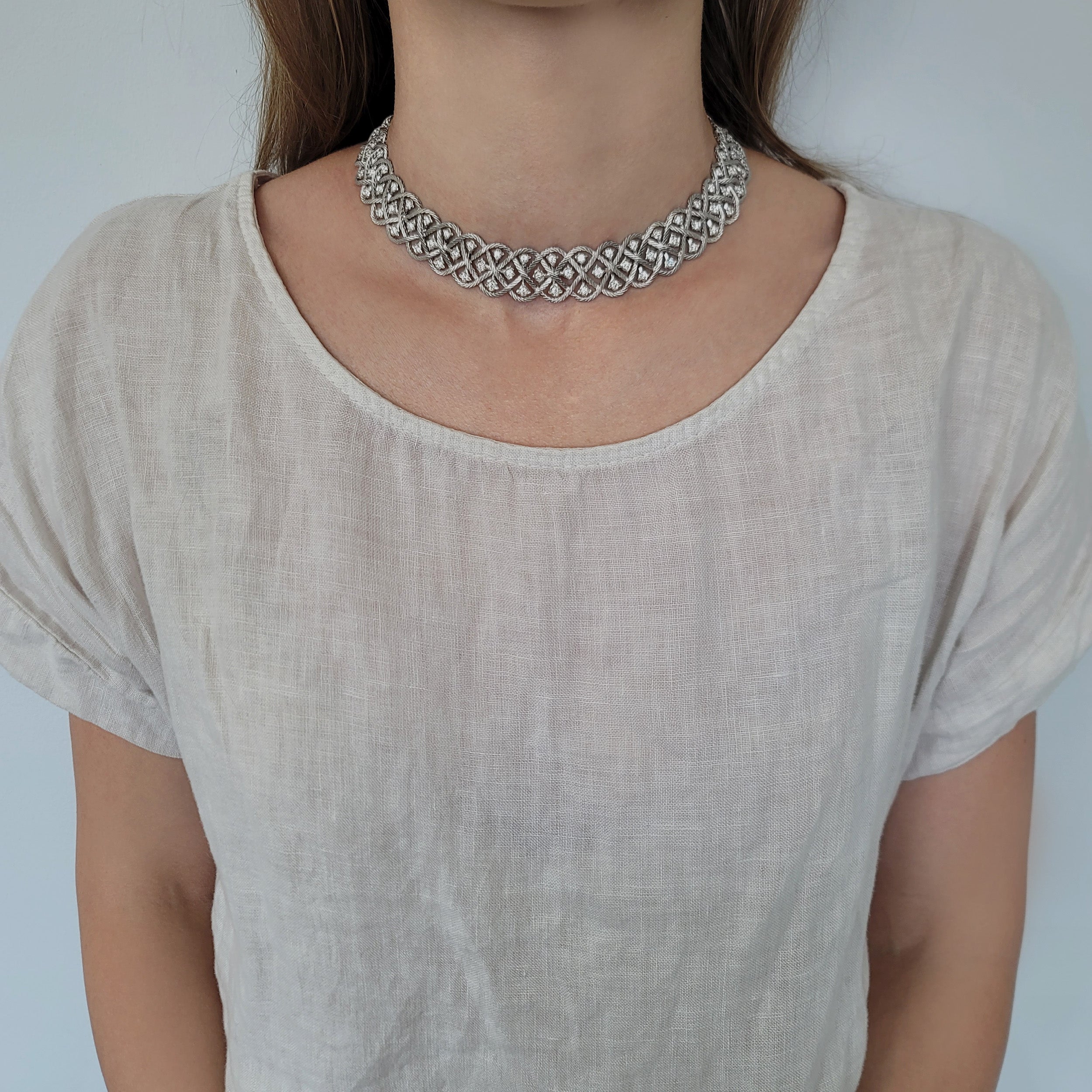 Buccellati Diamond Etoile Choker Necklace In 18k White Gold