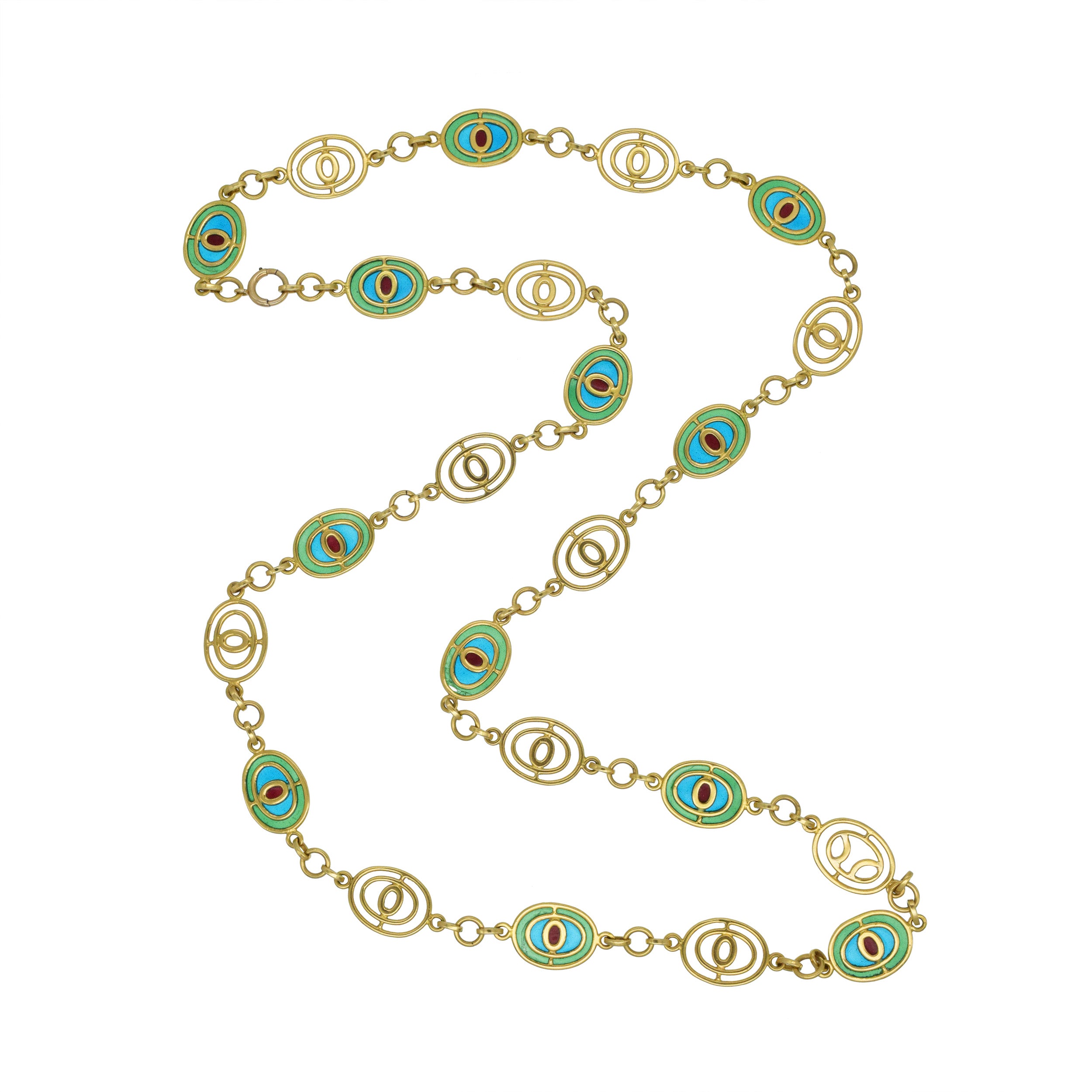 Plique-a-Jour Long Statement Necklace In 18k Yellow Gold
